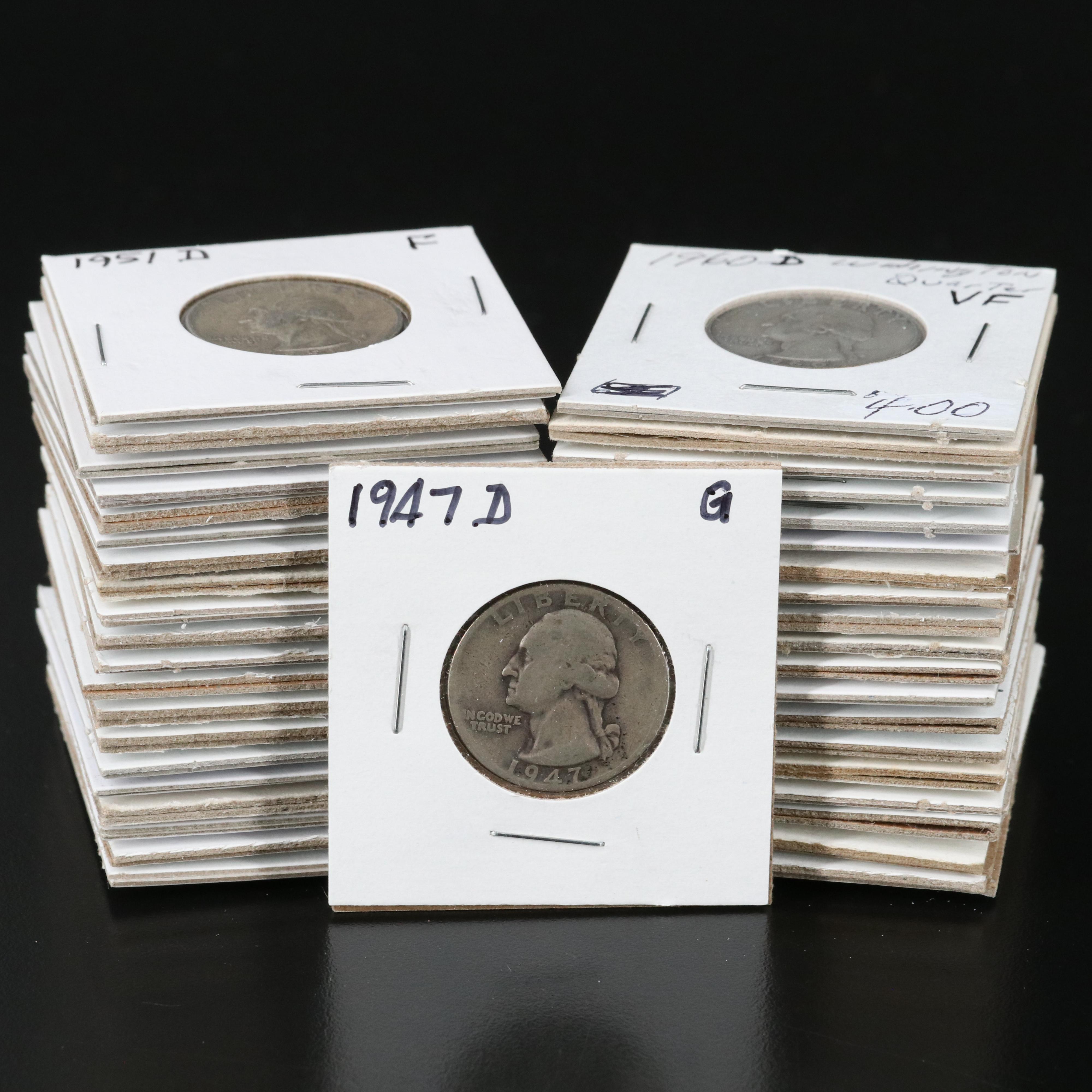 Forty George Washington Silver Quarters Ranging from 1944-1964