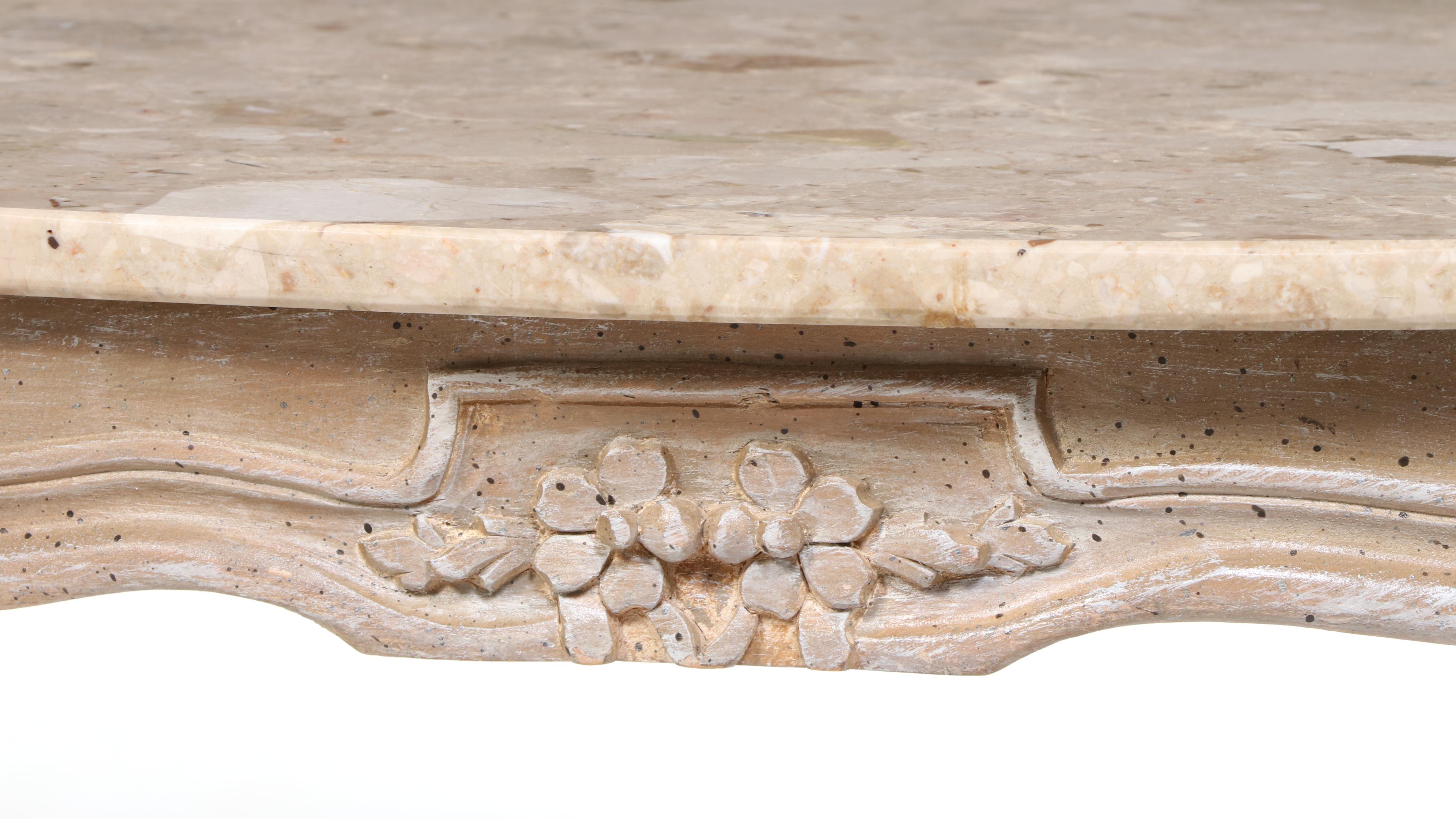 Arhaus French Provincial Style Composite Stone Top Dining Table and Four Chairs