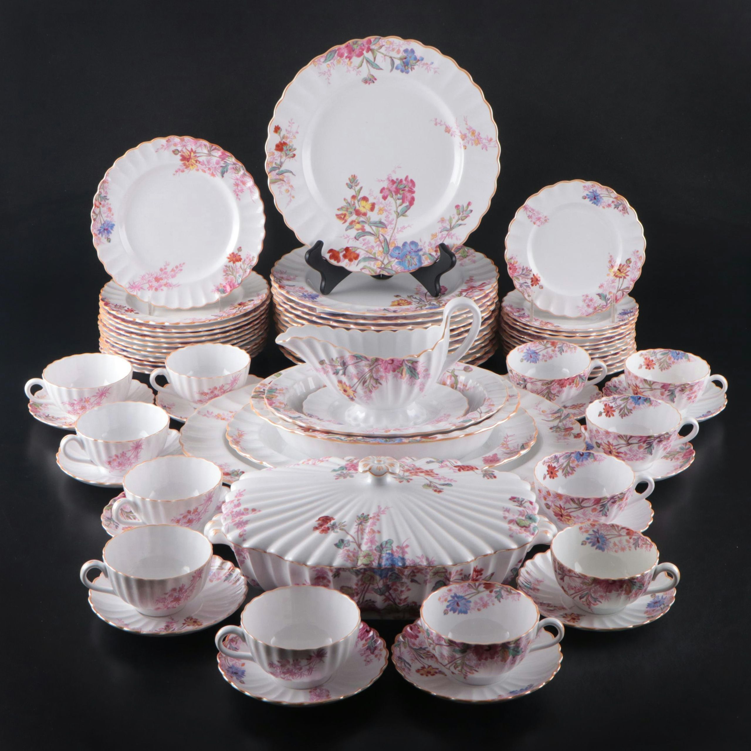 Spode "Chelsea Garden" Scalloped Mustard Trim Dinnerware, Mid to Late 20th C.