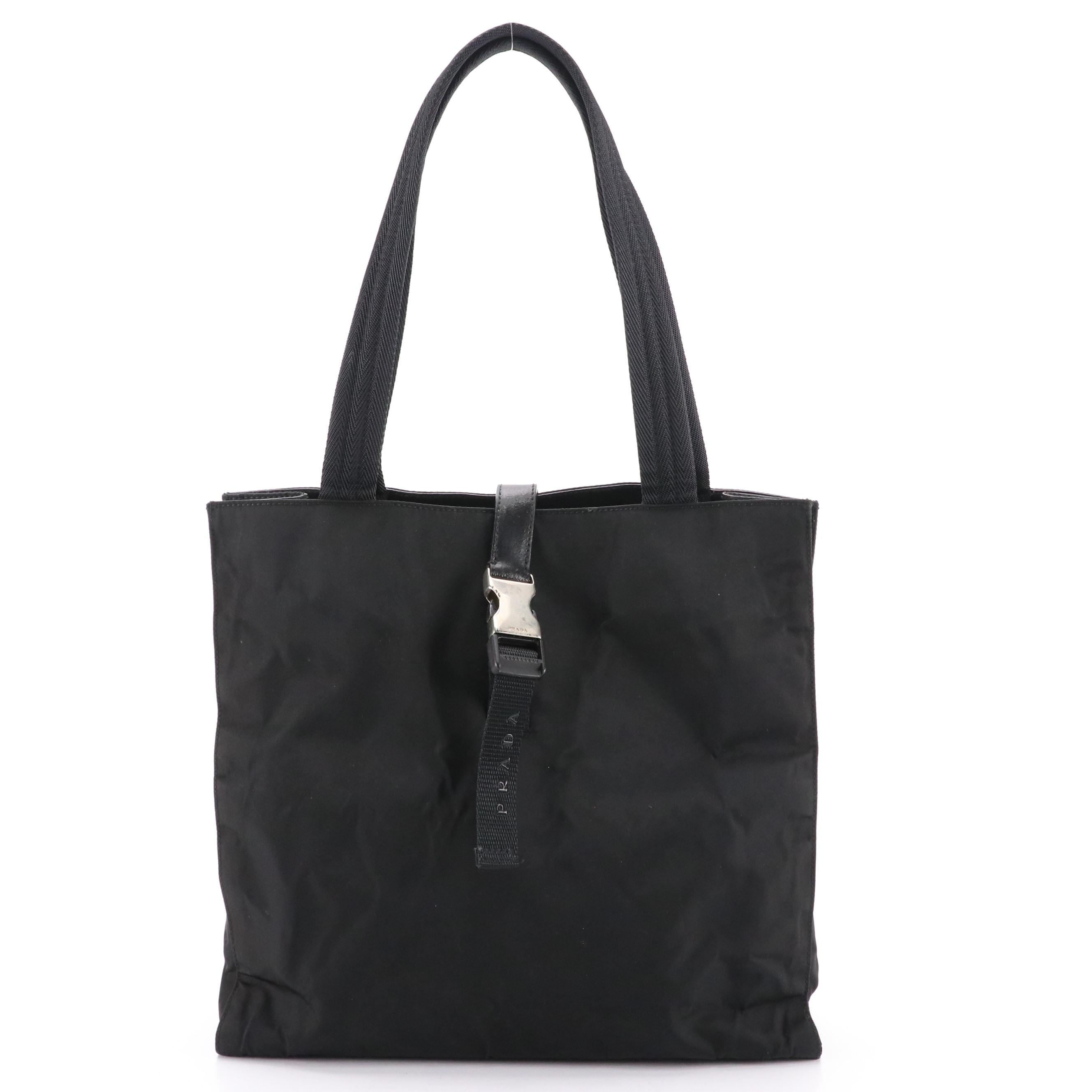 Prada Buckle Strap Shoulder Bag in Black Tessuto Nylon