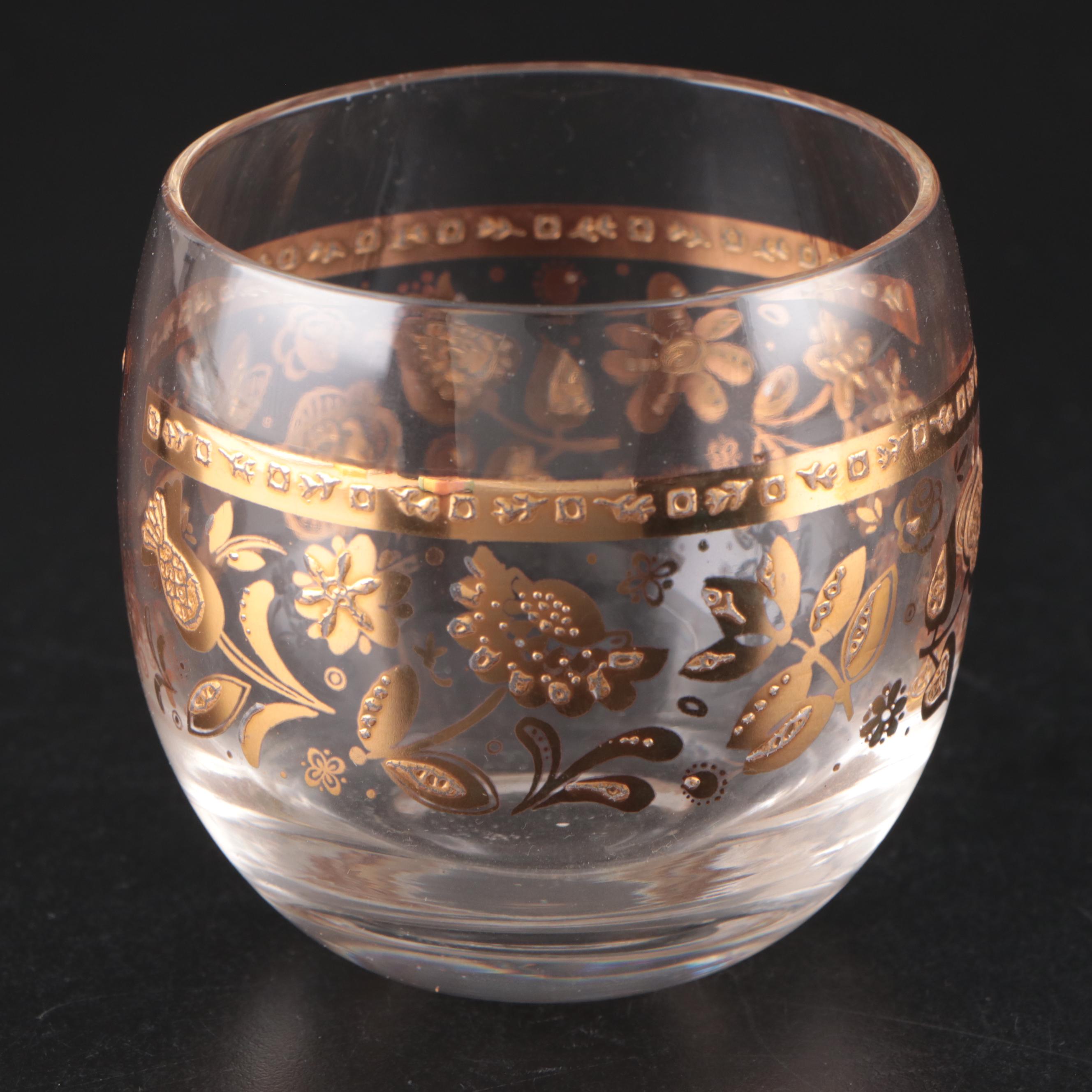 Culver "Chantilly" Roly Poly Glasses with Metal Caddy, Mid-20th Century