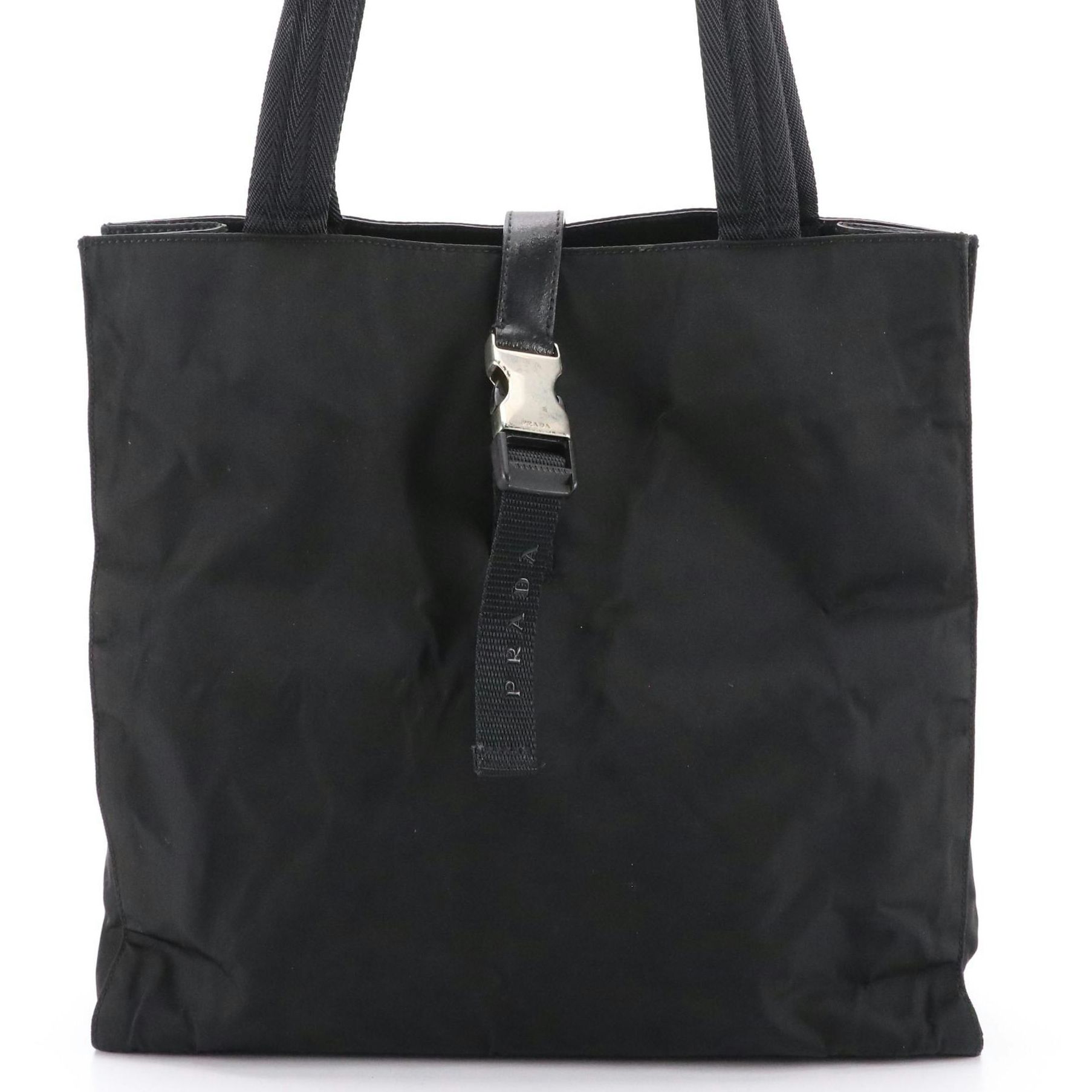Prada Buckle Strap Shoulder Bag in Black Tessuto Nylon