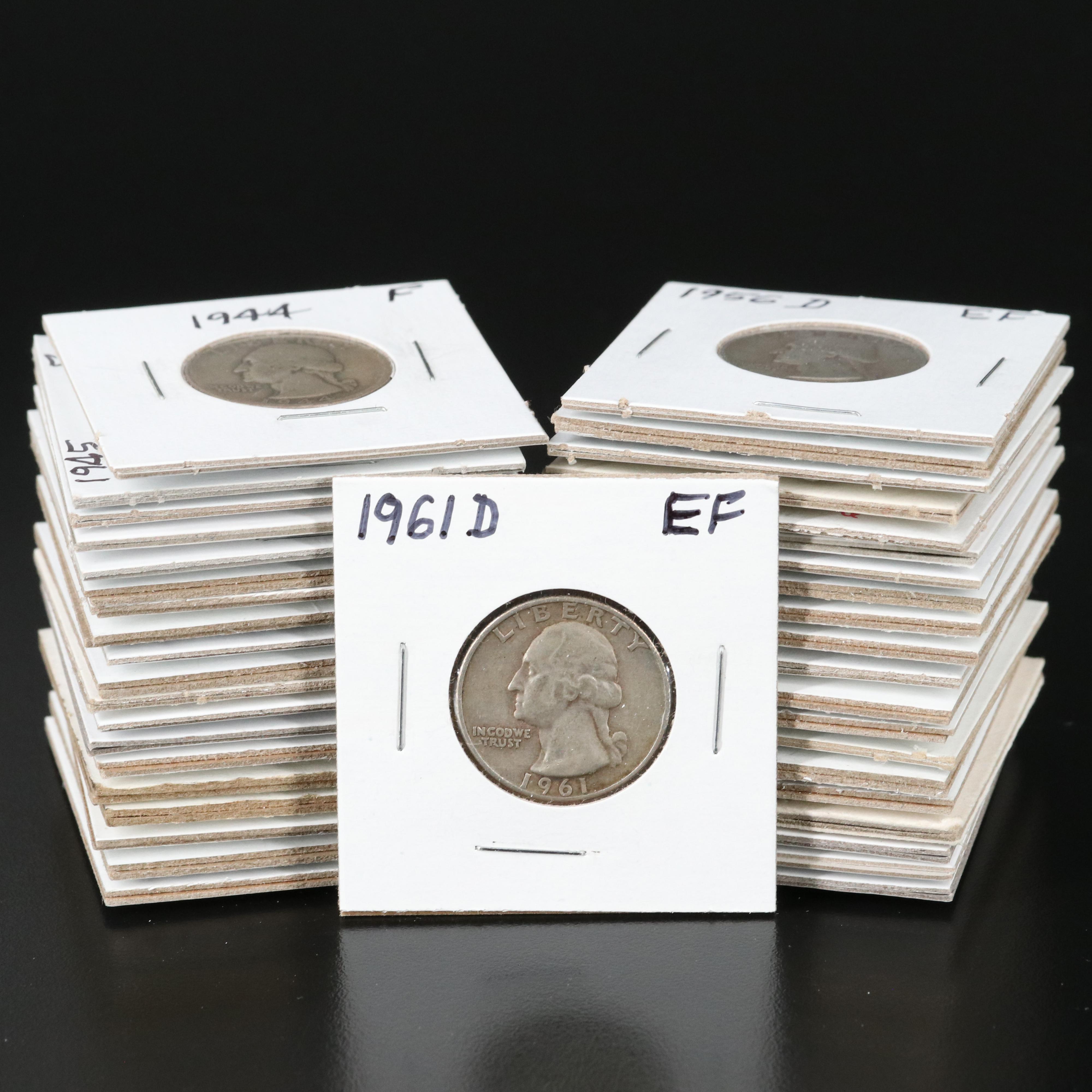 Forty George Washington Silver Quarters Ranging from 1944-1964
