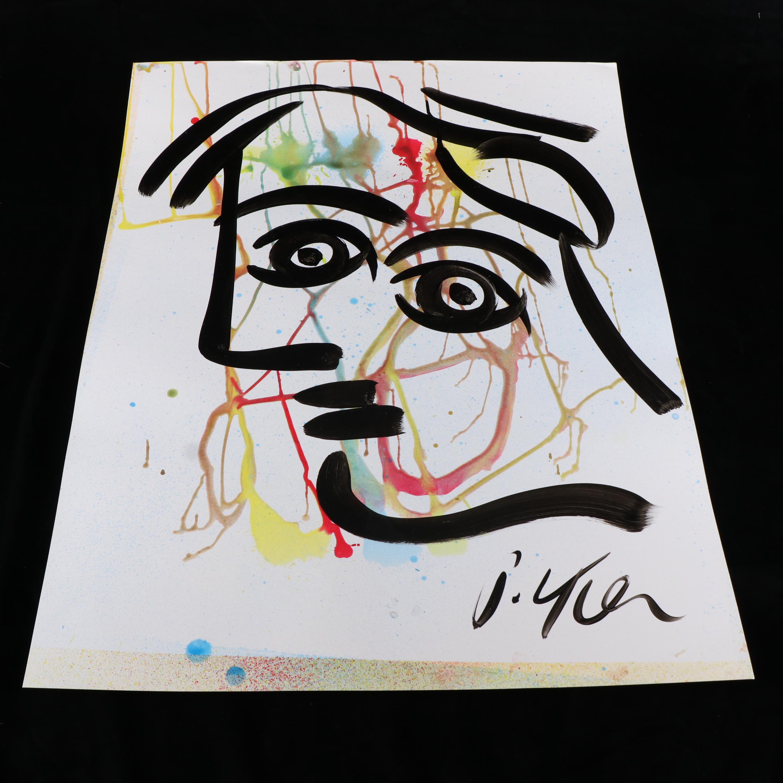 Peter Keil Abstract Acrylic Portrait Painting, Late 20th Century