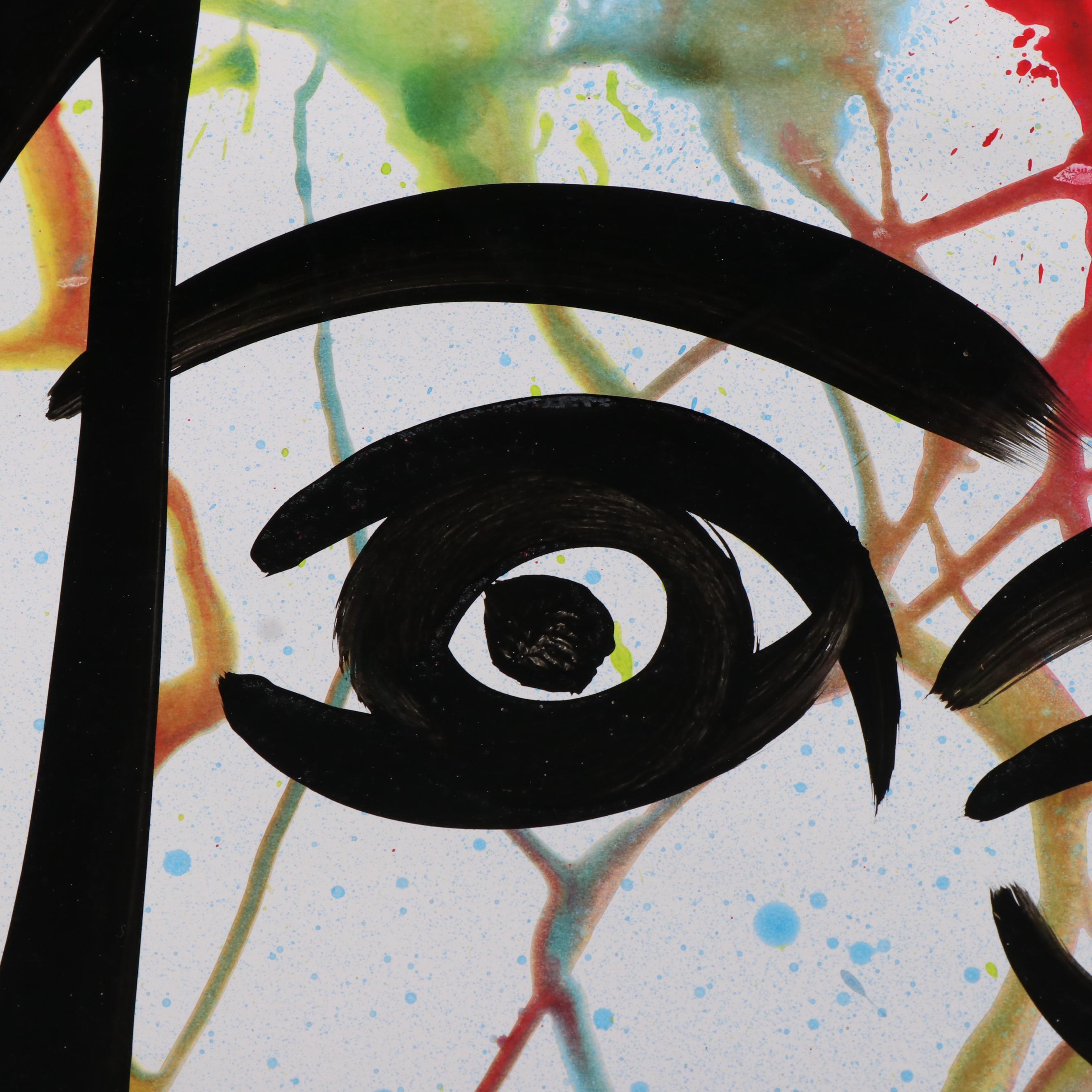 Peter Keil Abstract Acrylic Portrait Painting, Late 20th Century