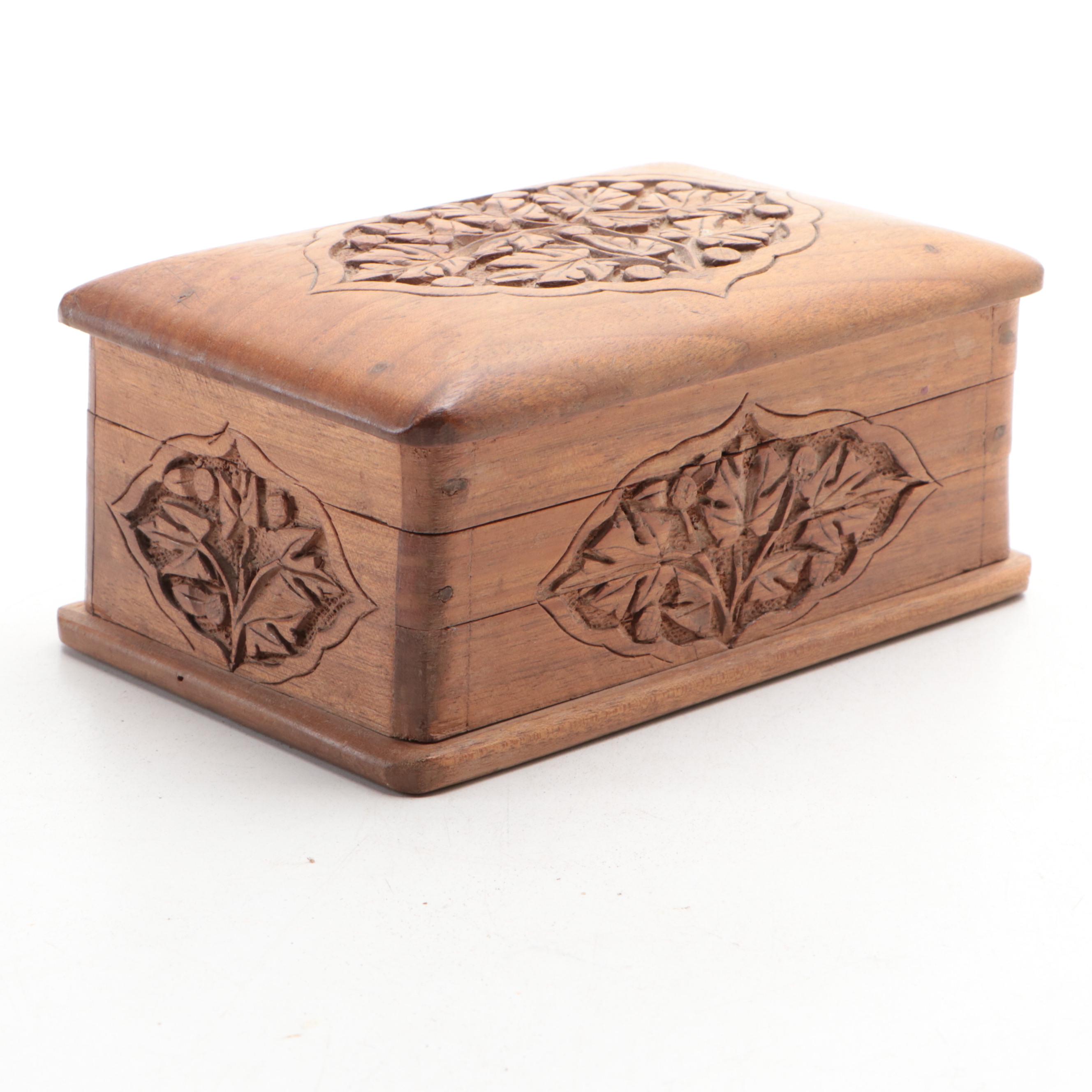 Hand-Carved Wooden Puzzle Lock Box