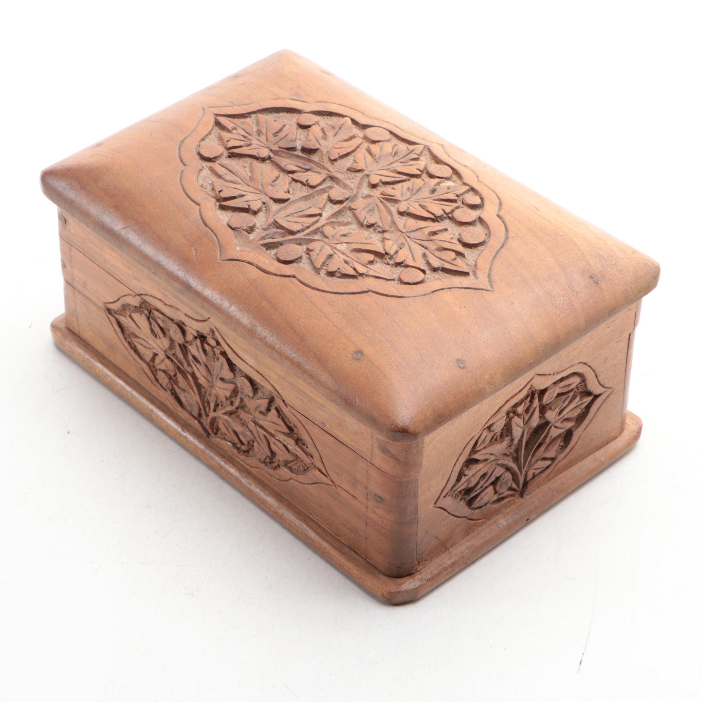Hand-Carved Wooden Puzzle Lock Box