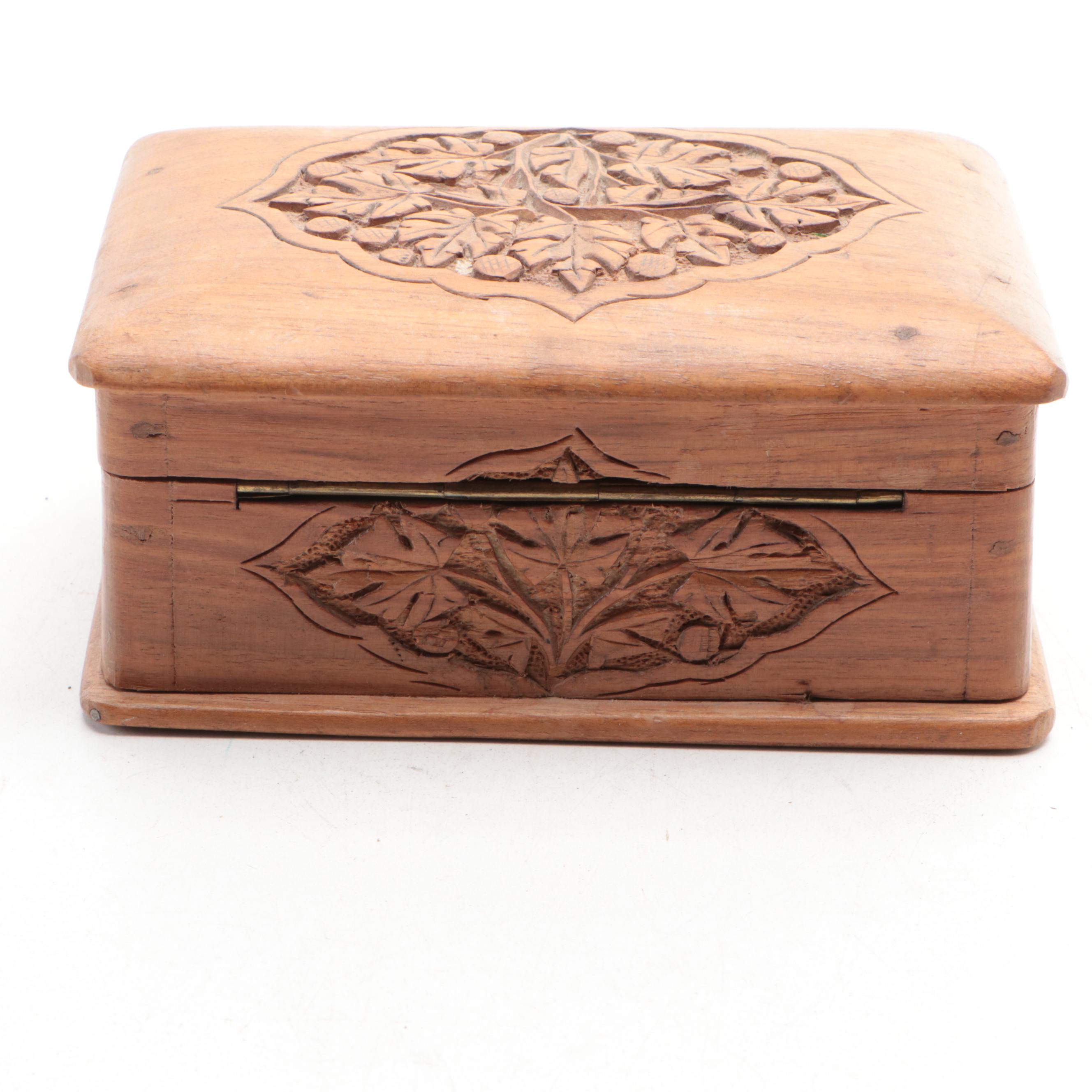 Hand-Carved Wooden Puzzle Lock Box