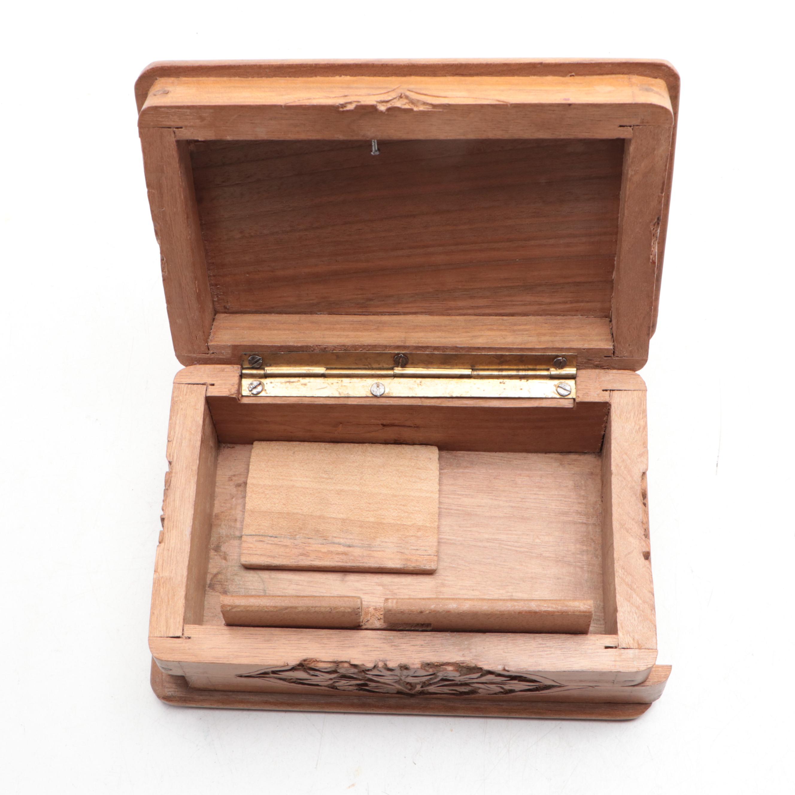 Hand-Carved Wooden Puzzle Lock Box