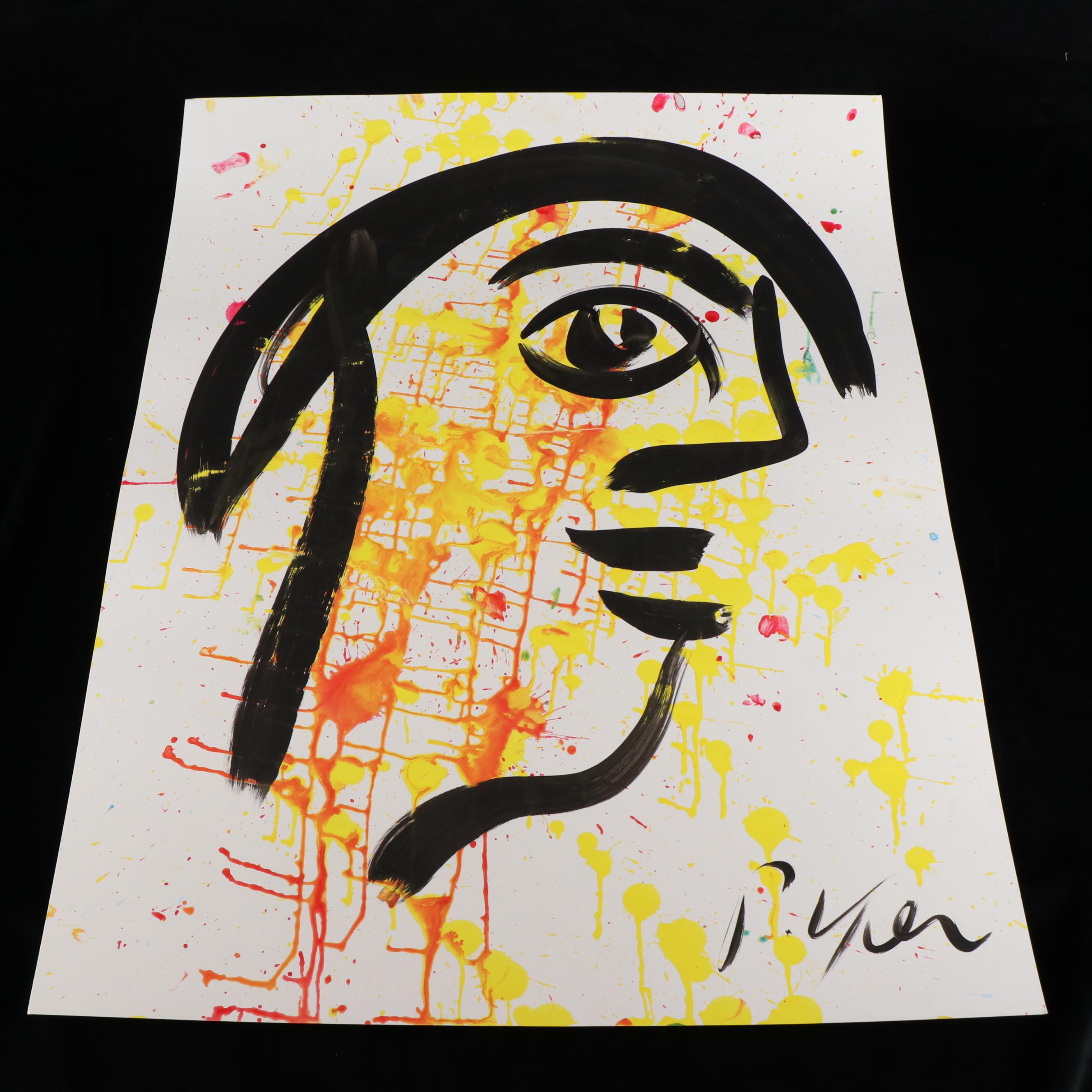 Peter Keil Abstract Acrylic Portrait Painting, Late 20th Century