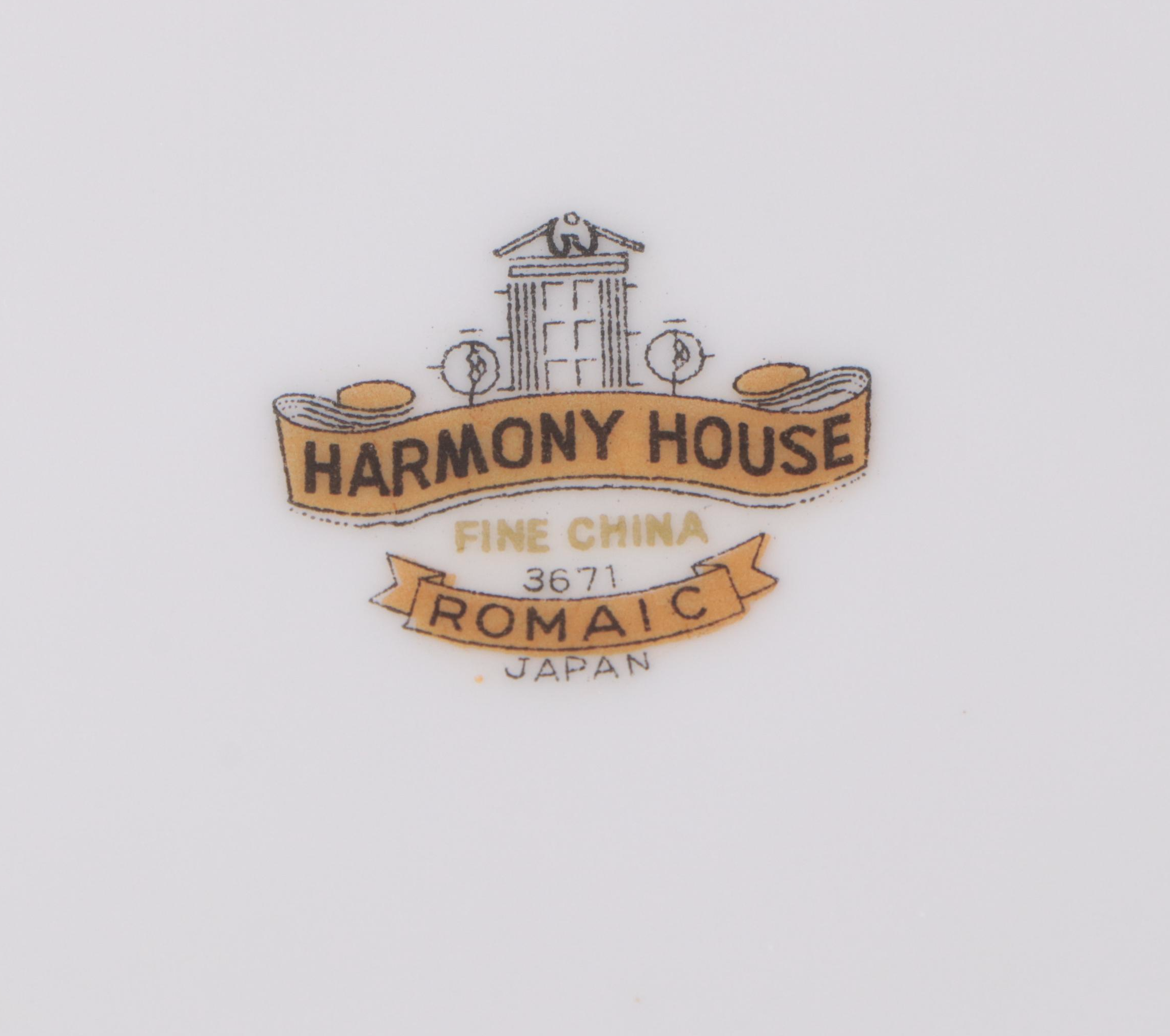 Harmony House Porcelain "Romaic" Dinnerware, Mid to Late 20th Century