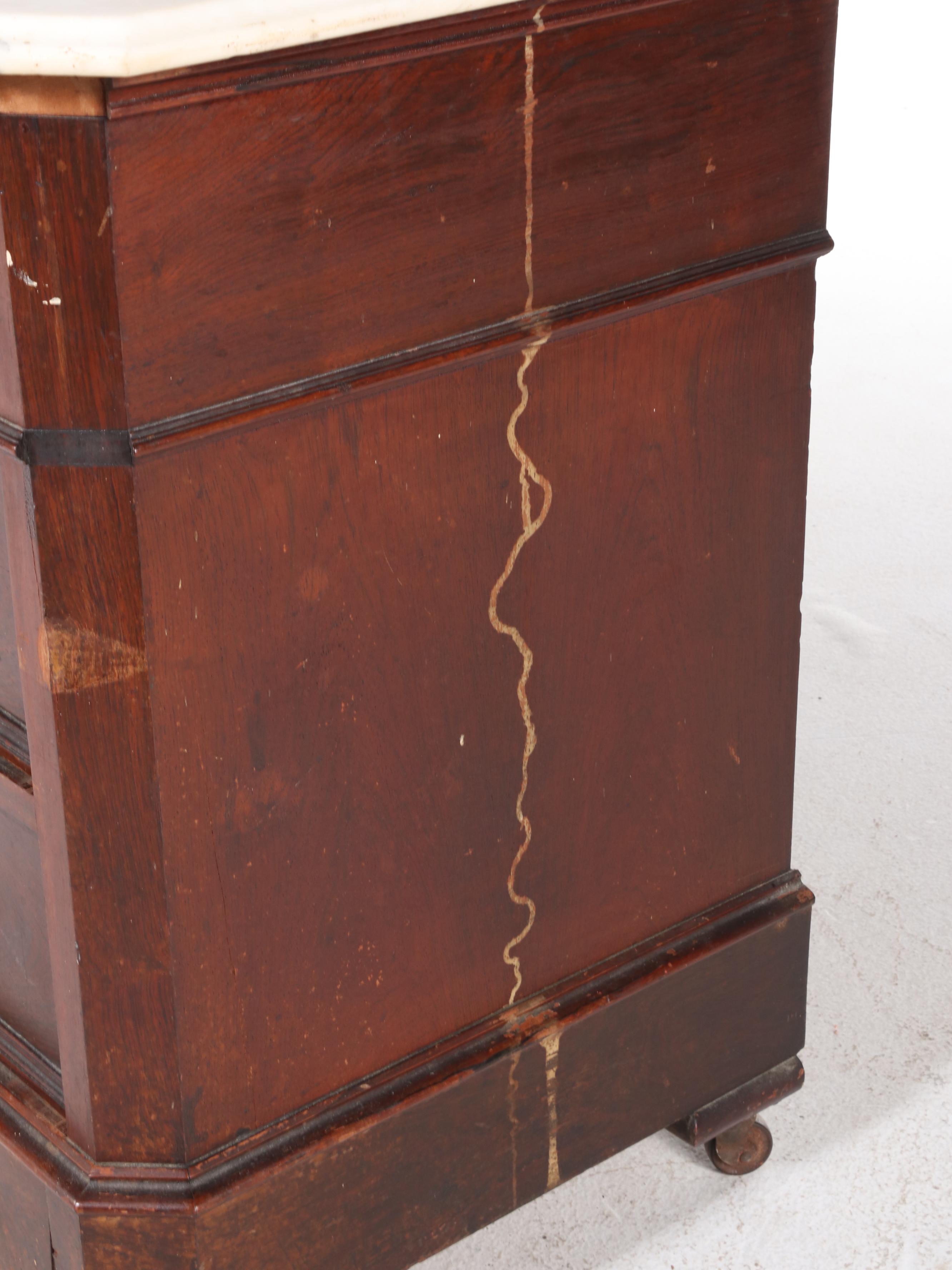 Victorian Marble Top Mahogany Four-Drawer Chest, 19th Century
