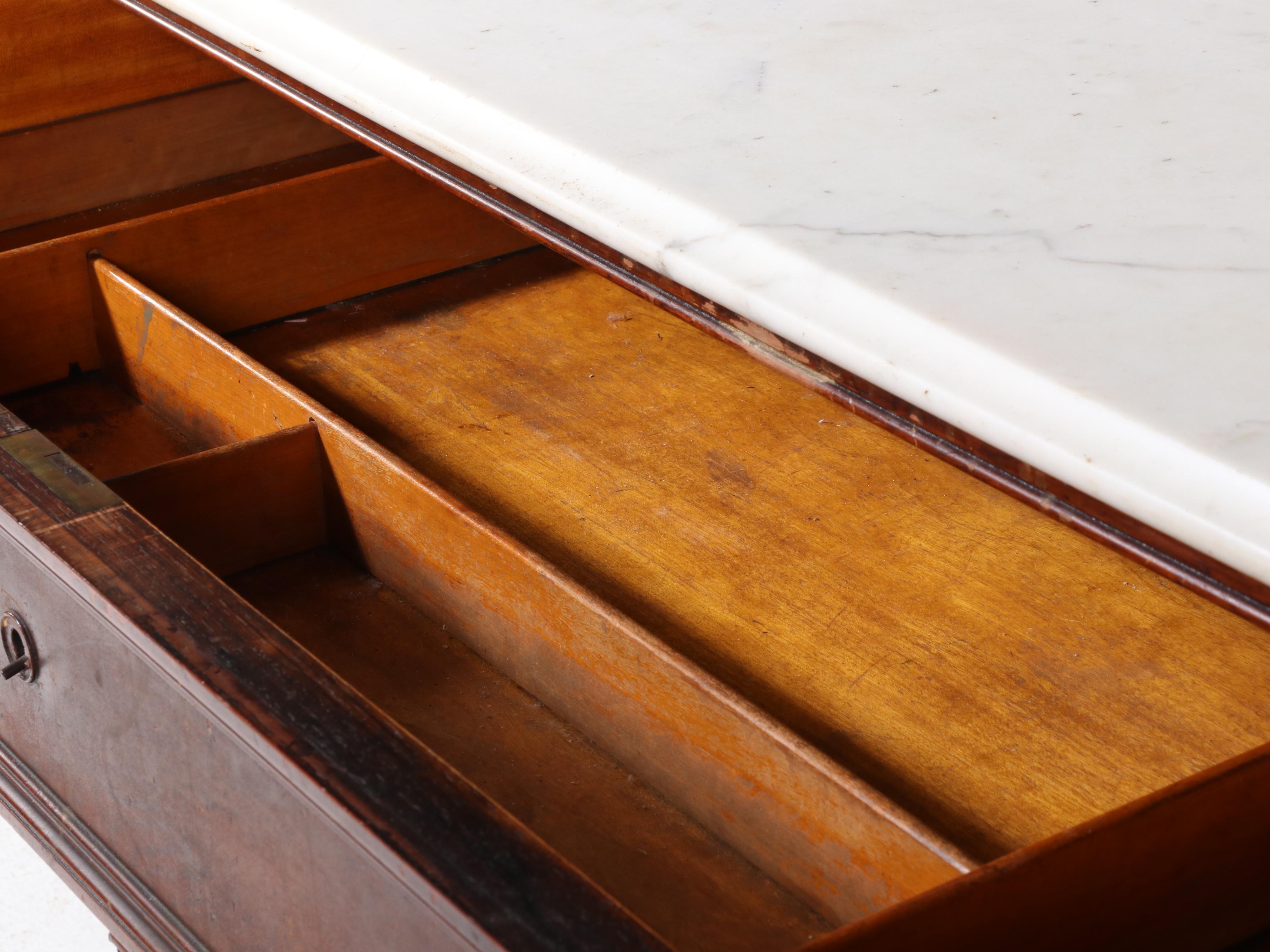 Victorian Marble Top Mahogany Four-Drawer Chest, 19th Century