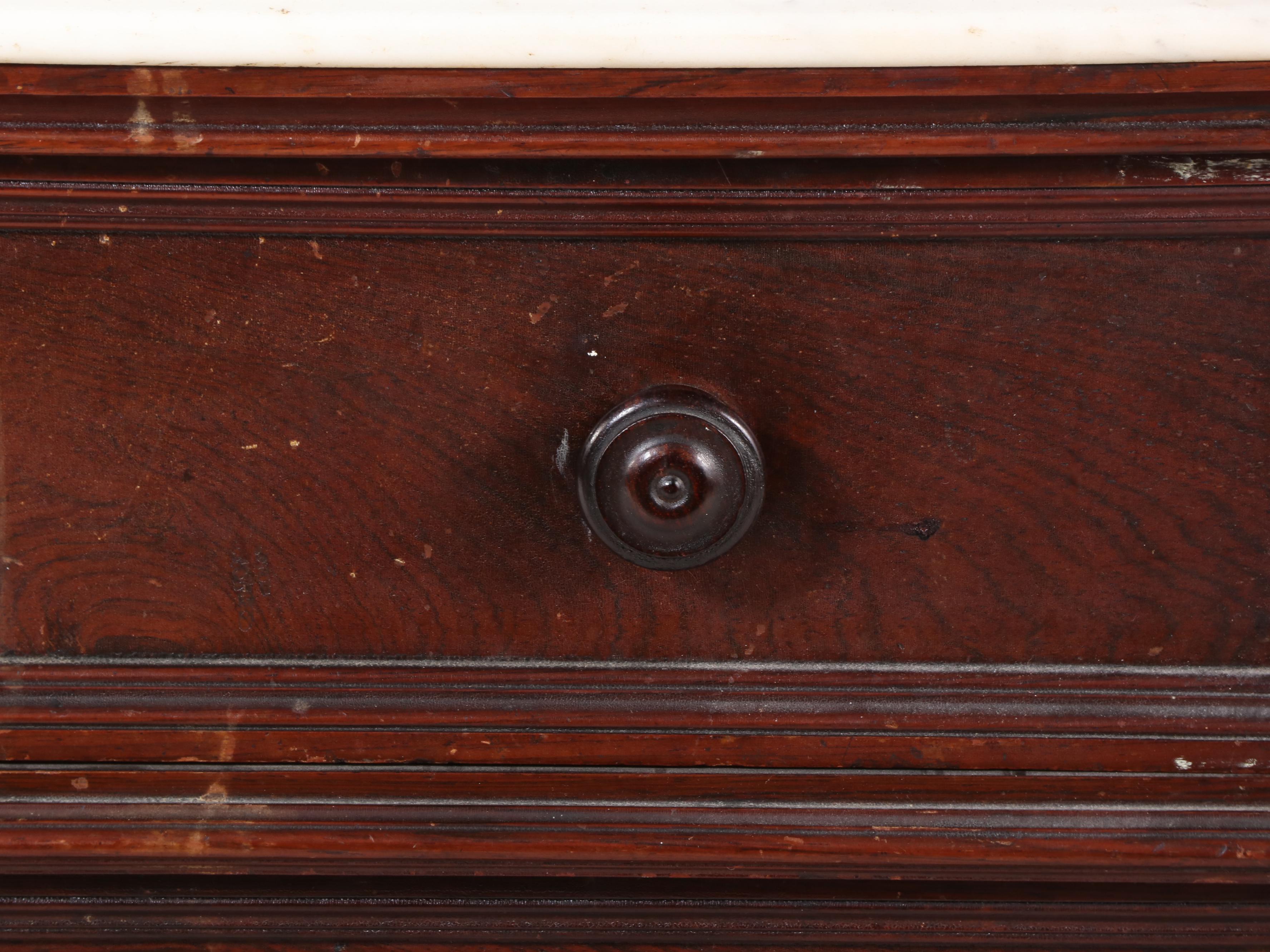Victorian Marble Top Mahogany Four-Drawer Chest, 19th Century