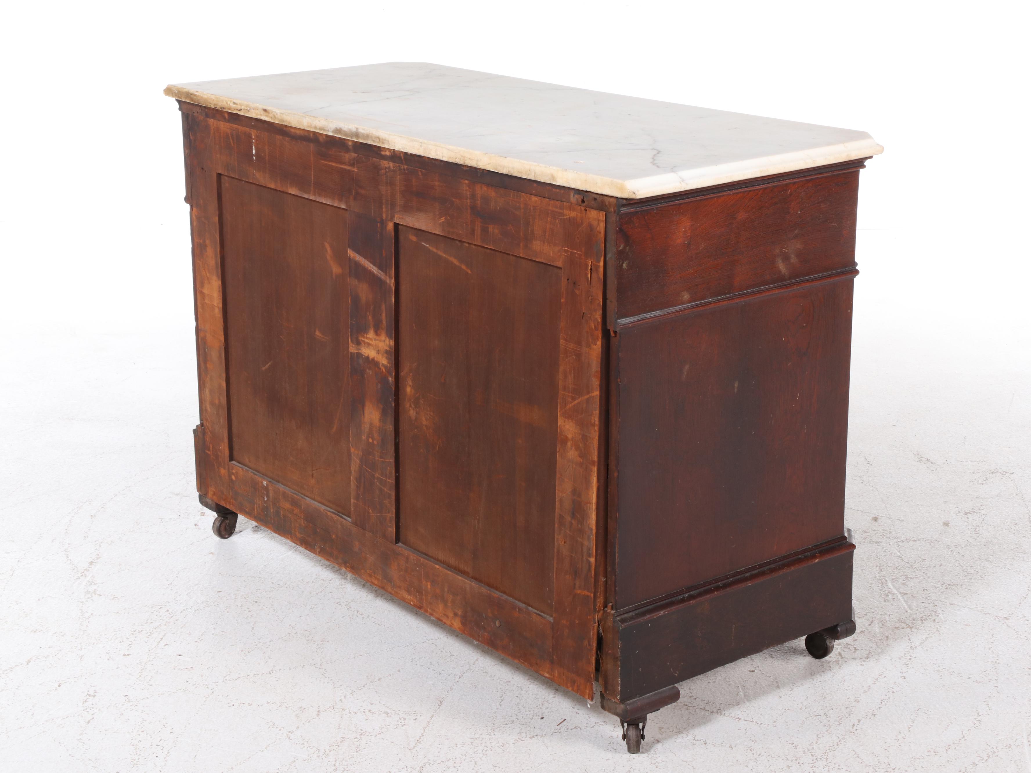 Victorian Marble Top Mahogany Four-Drawer Chest, 19th Century