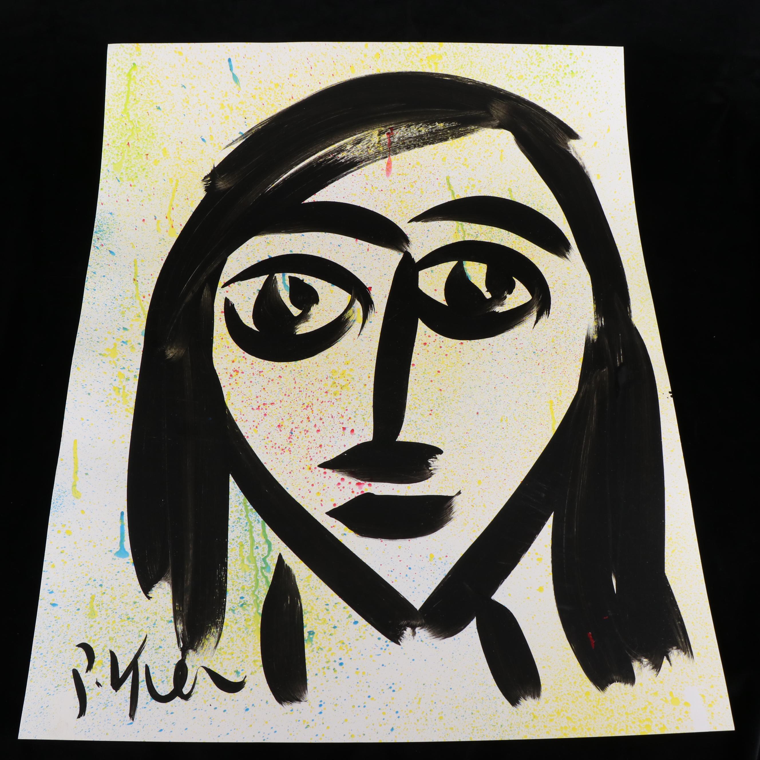 Peter Keil Abstract Acrylic Portrait Painting, Late 20th Century