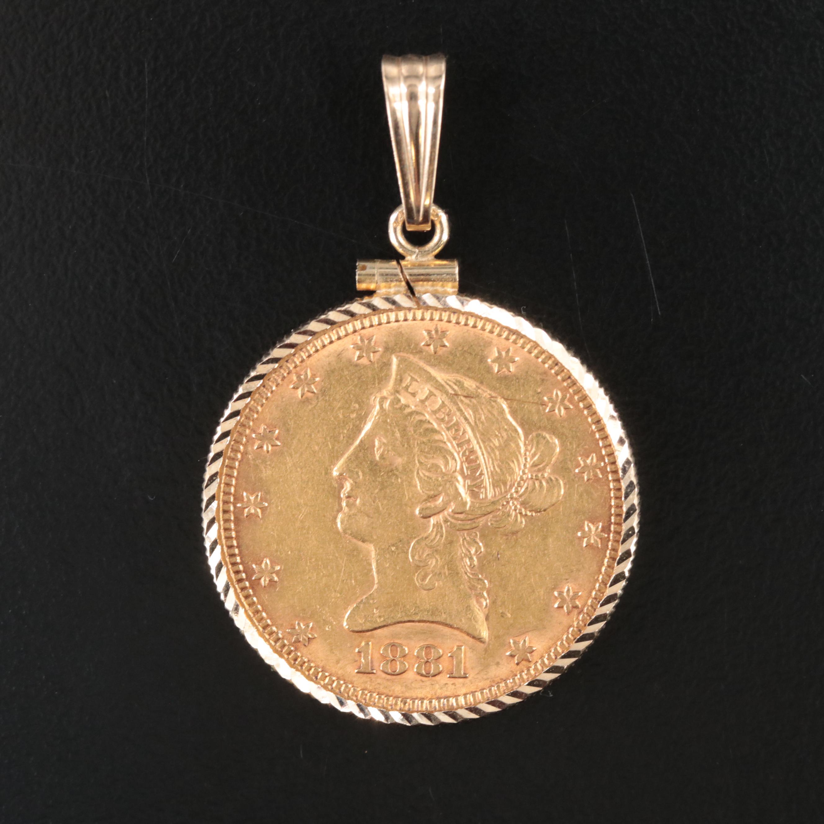 14K Pendant with 1881 Liberty Head $10 Gold Eagle