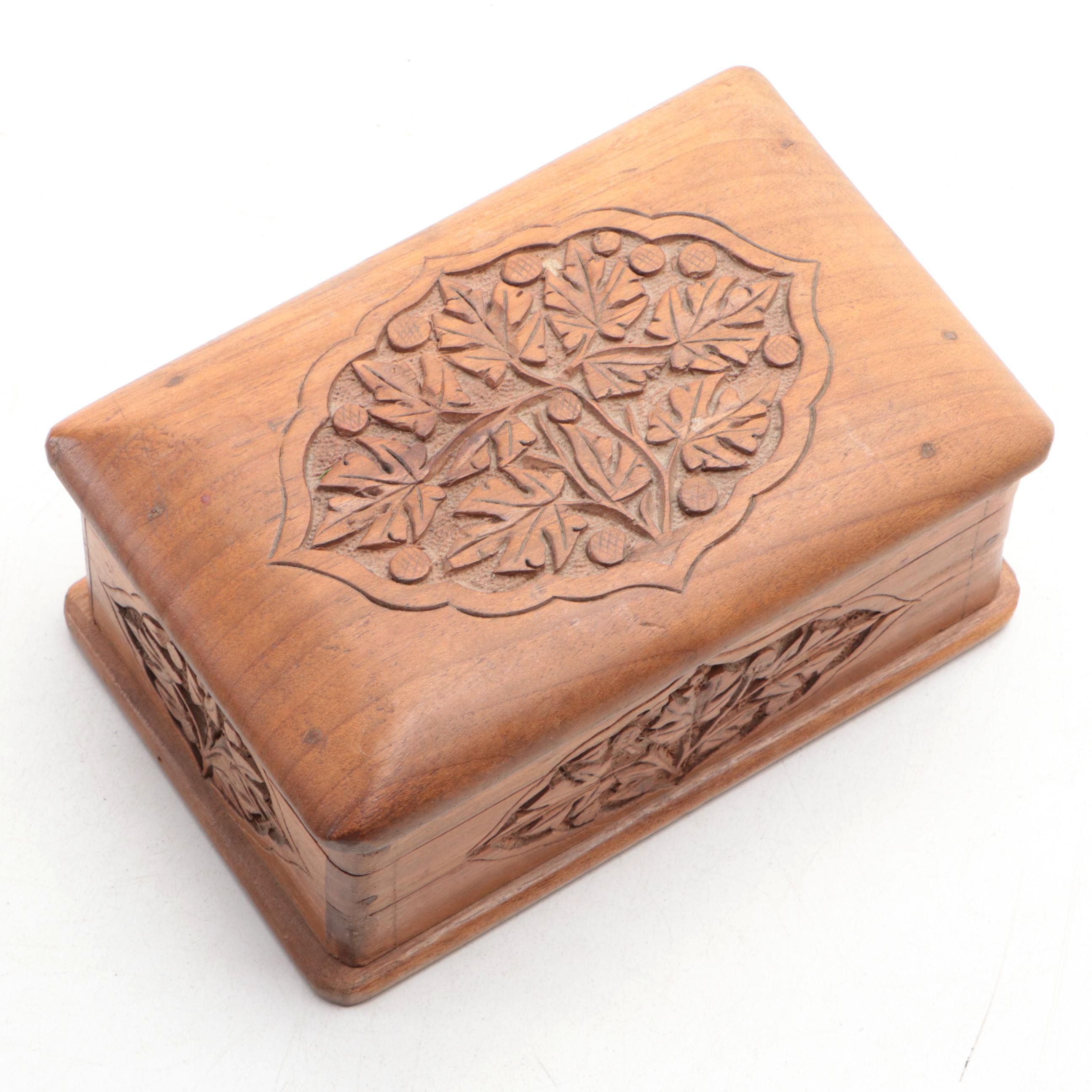 Hand-Carved Wooden Puzzle Lock Box