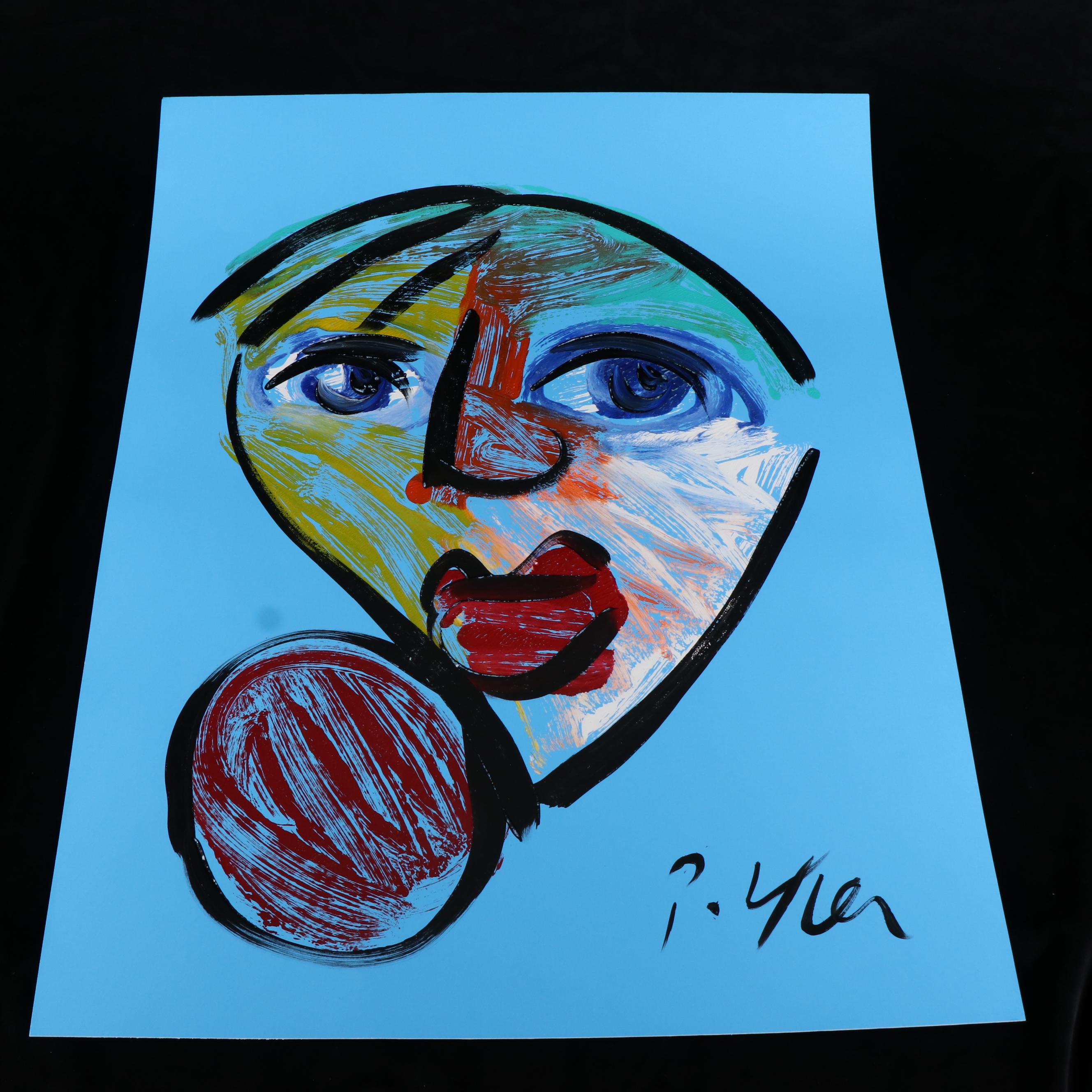 Peter Keil Abstract Acrylic Portrait Painting, Late 20th Century