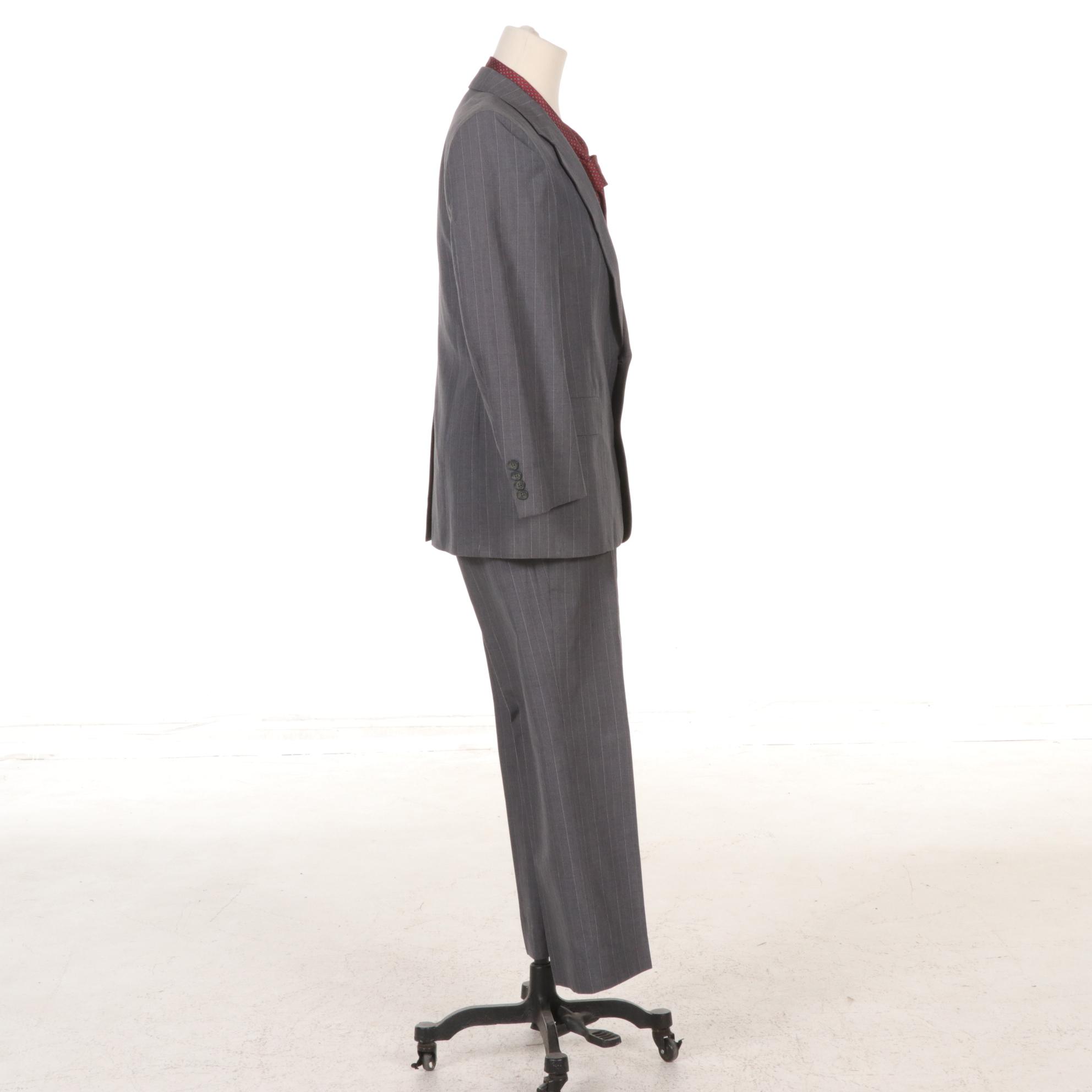 Christian Dior "Monsieur" Men's Gray Wool Pinstripe Suit and Silk Tie