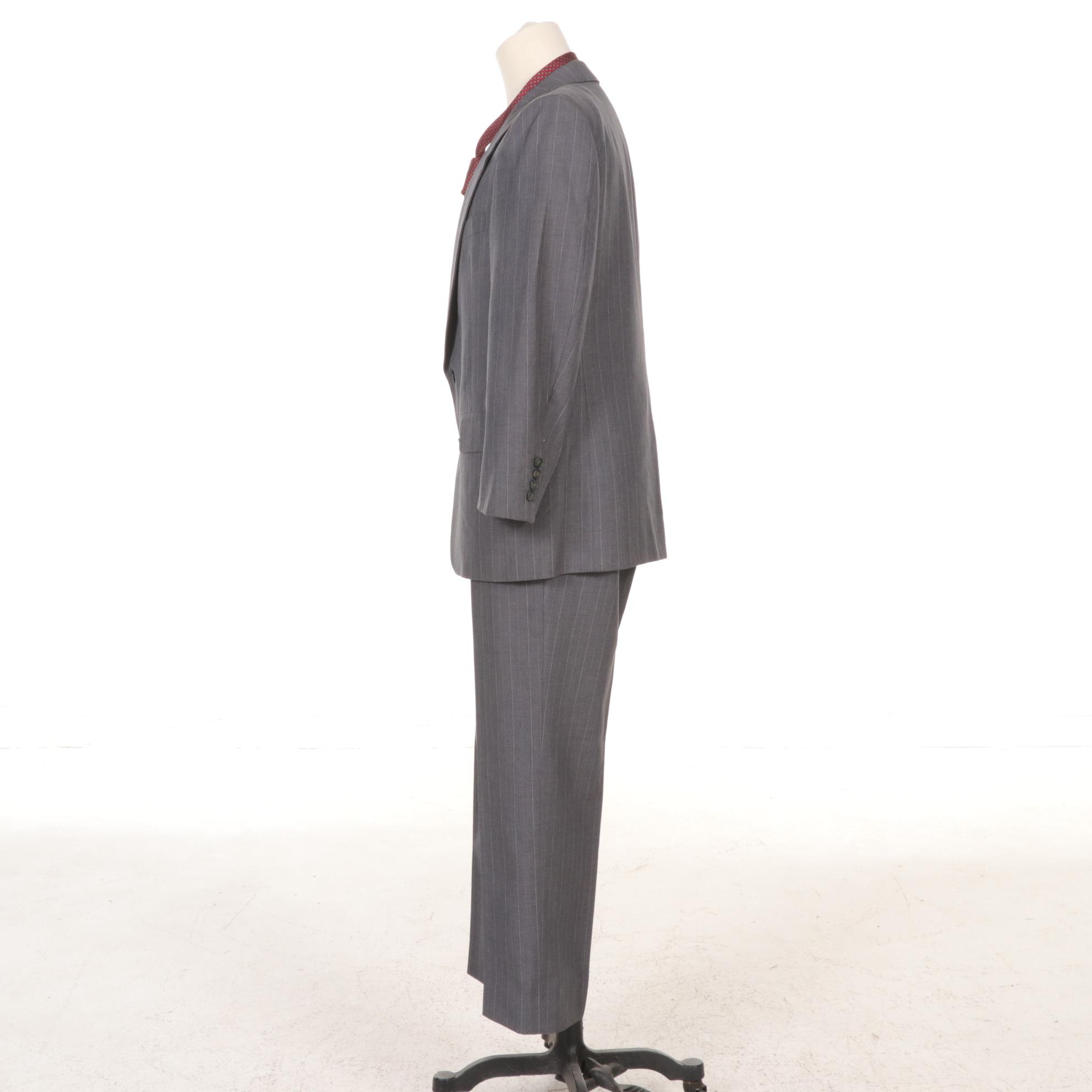 Christian Dior "Monsieur" Men's Gray Wool Pinstripe Suit and Silk Tie