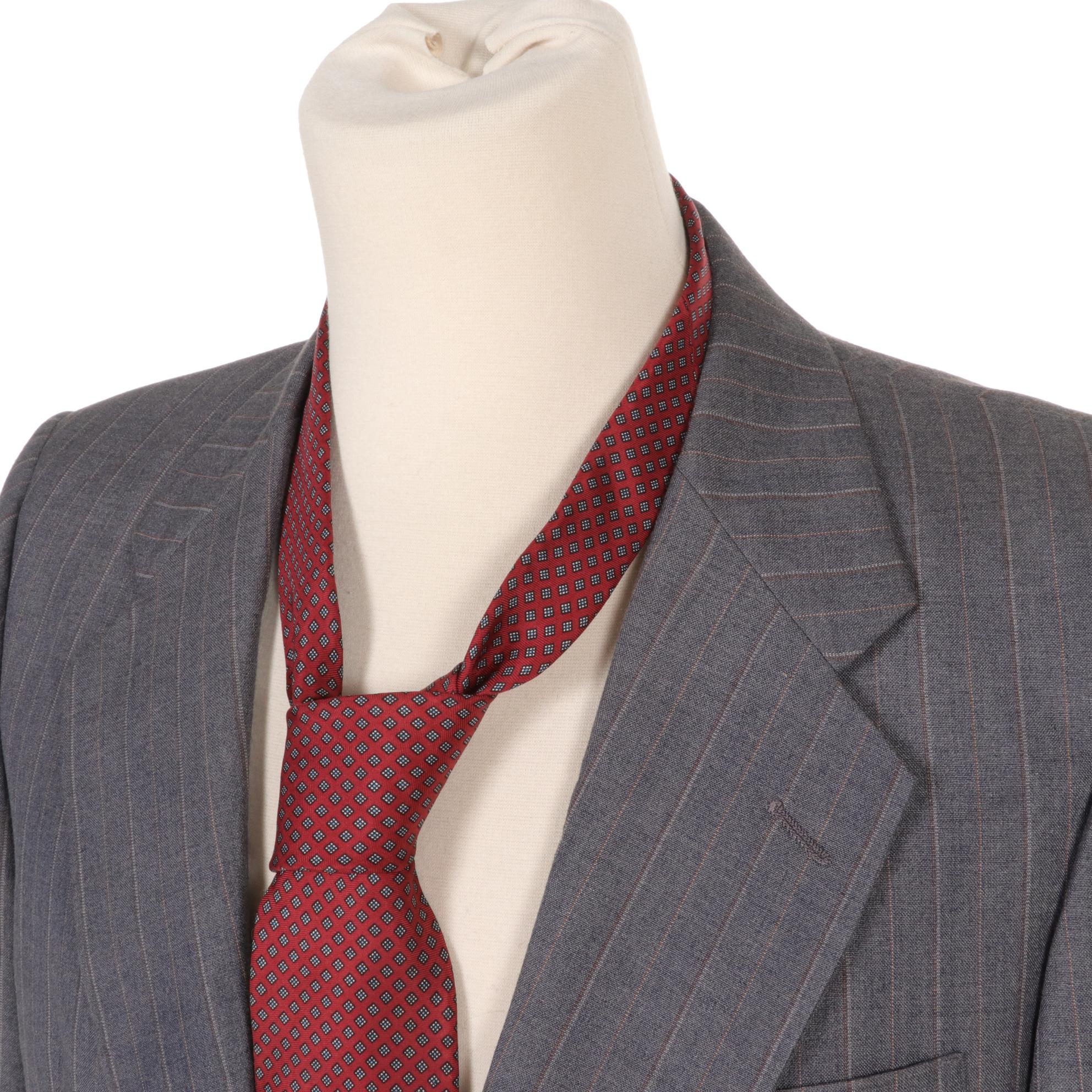 Christian Dior "Monsieur" Men's Gray Wool Pinstripe Suit and Silk Tie