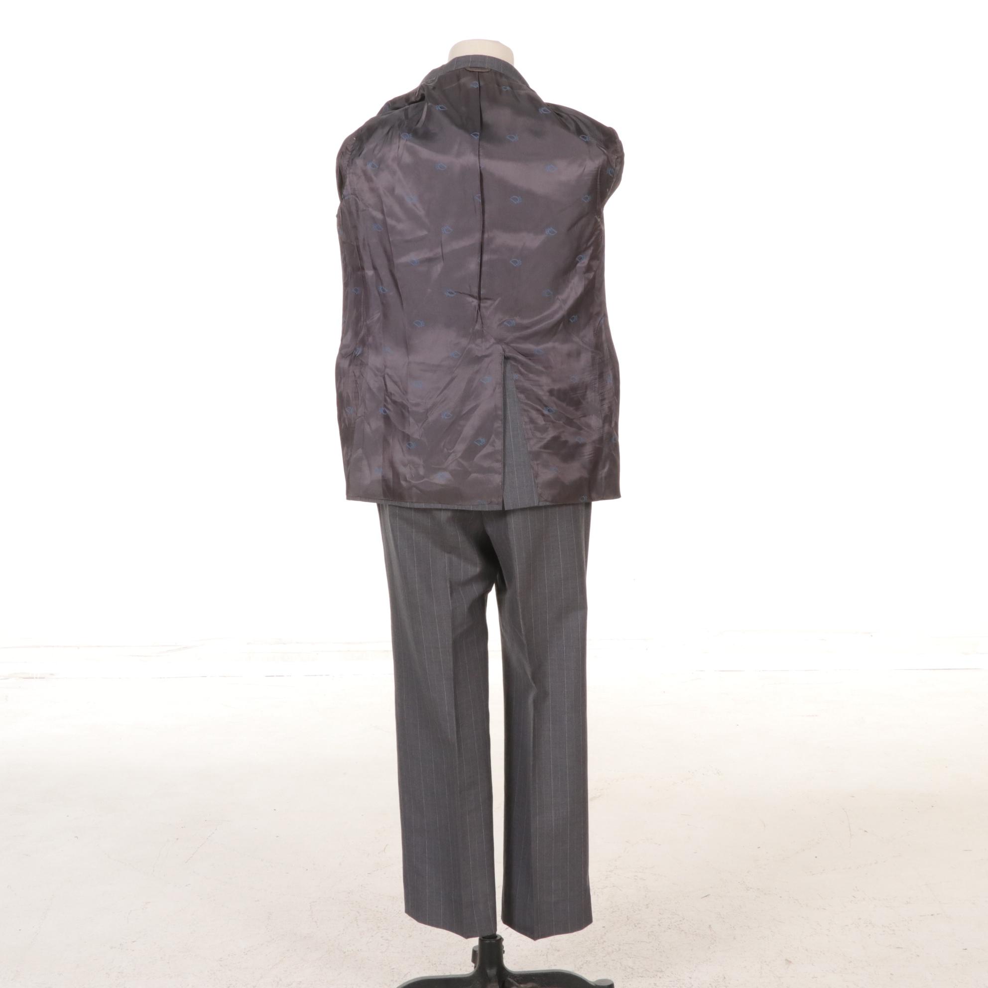 Christian Dior "Monsieur" Men's Gray Wool Pinstripe Suit and Silk Tie