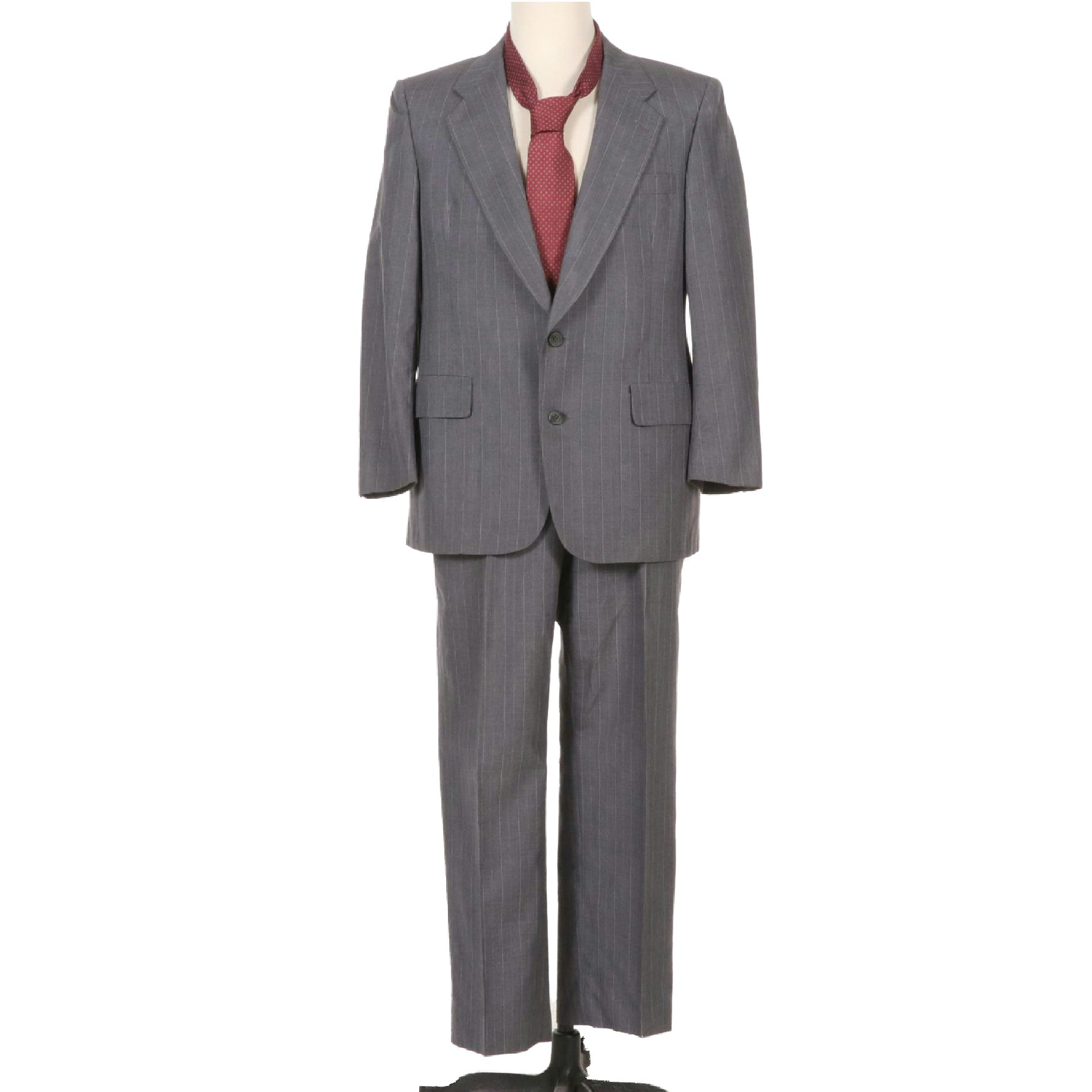 Christian Dior "Monsieur" Men's Gray Wool Pinstripe Suit and Silk Tie