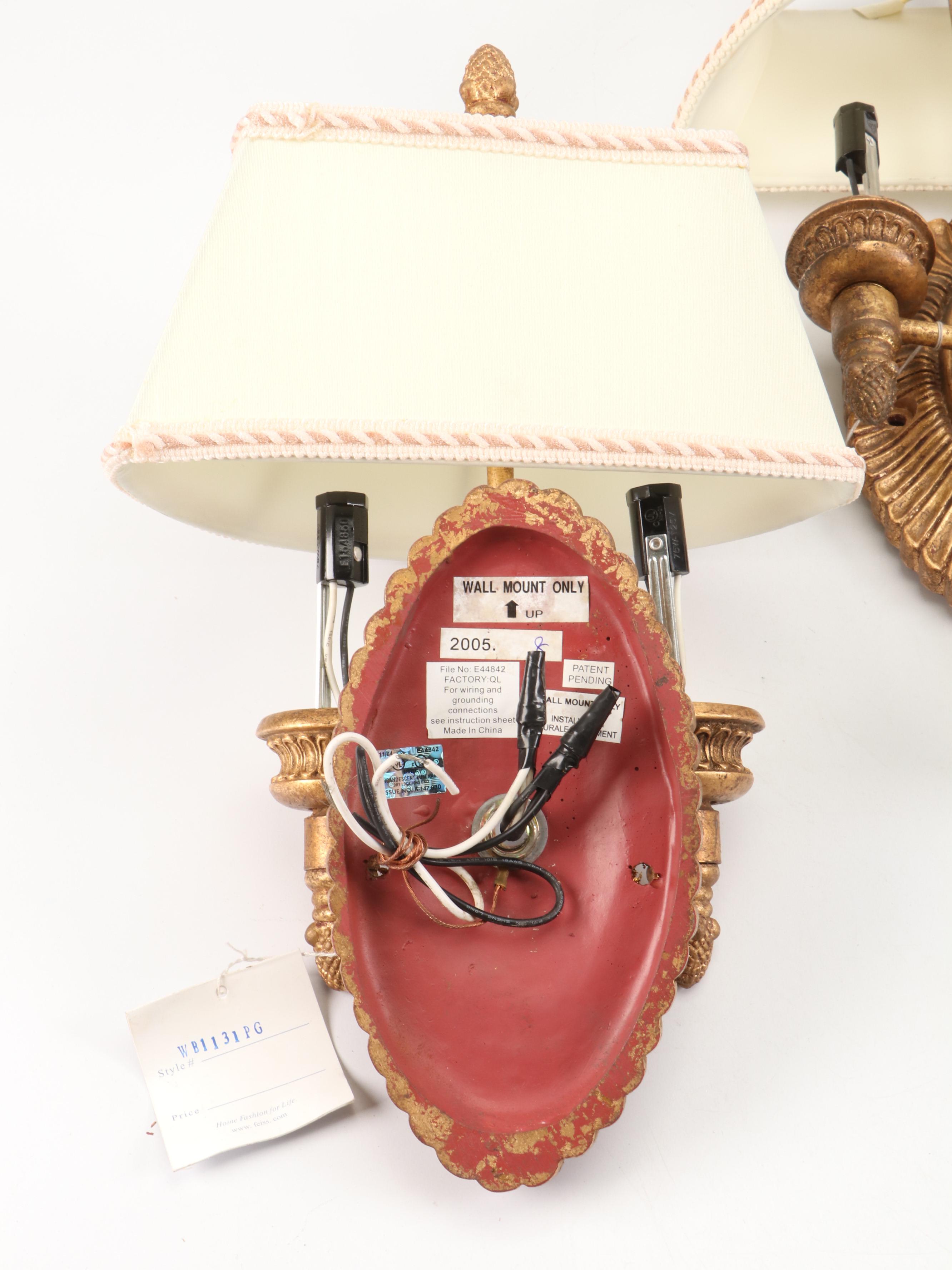 Murray Feiss Empire Style Double-Arm Wall Candle Sconce Lights with Shades