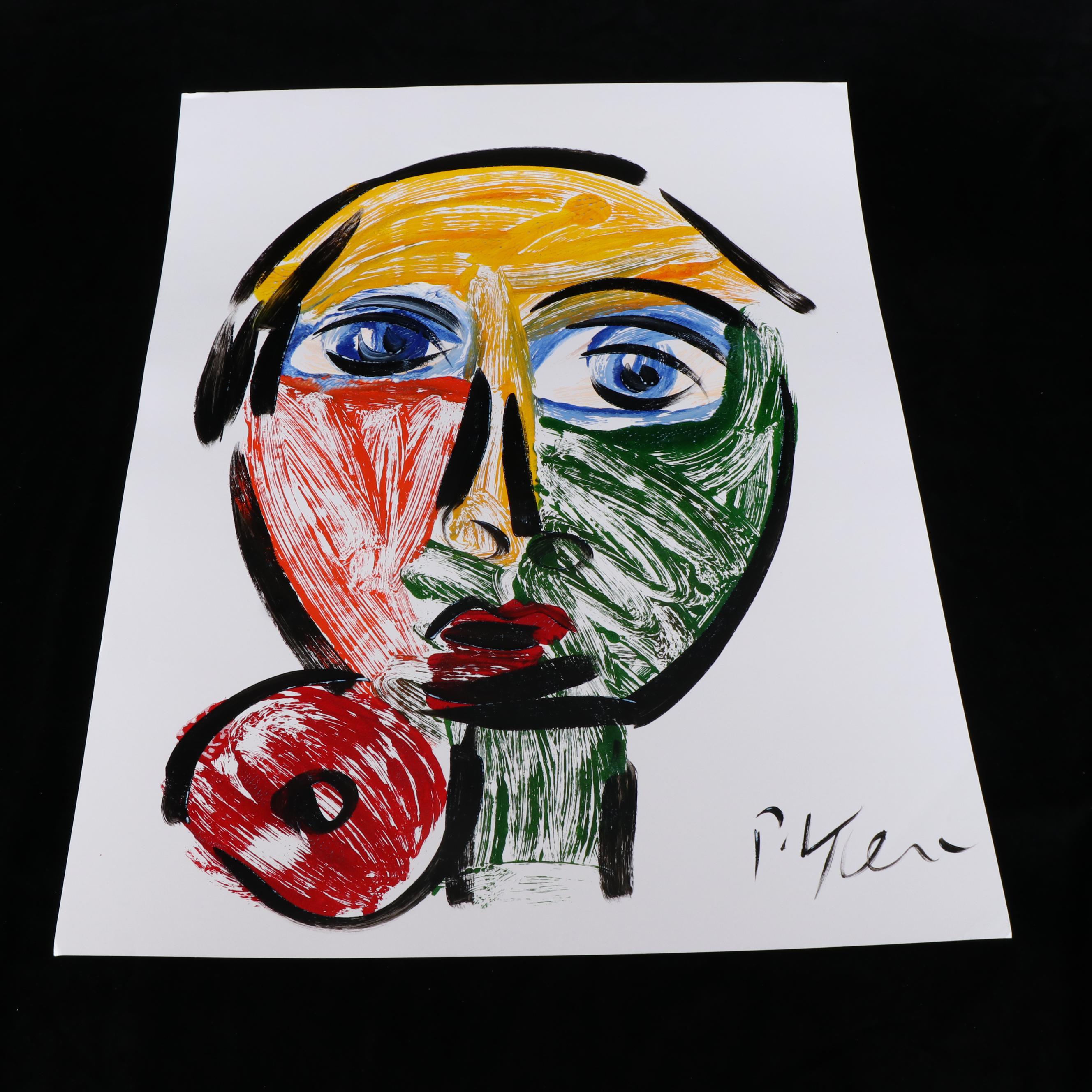 Peter Keil Abstract Acrylic Portrait Painting, Late 20th Century