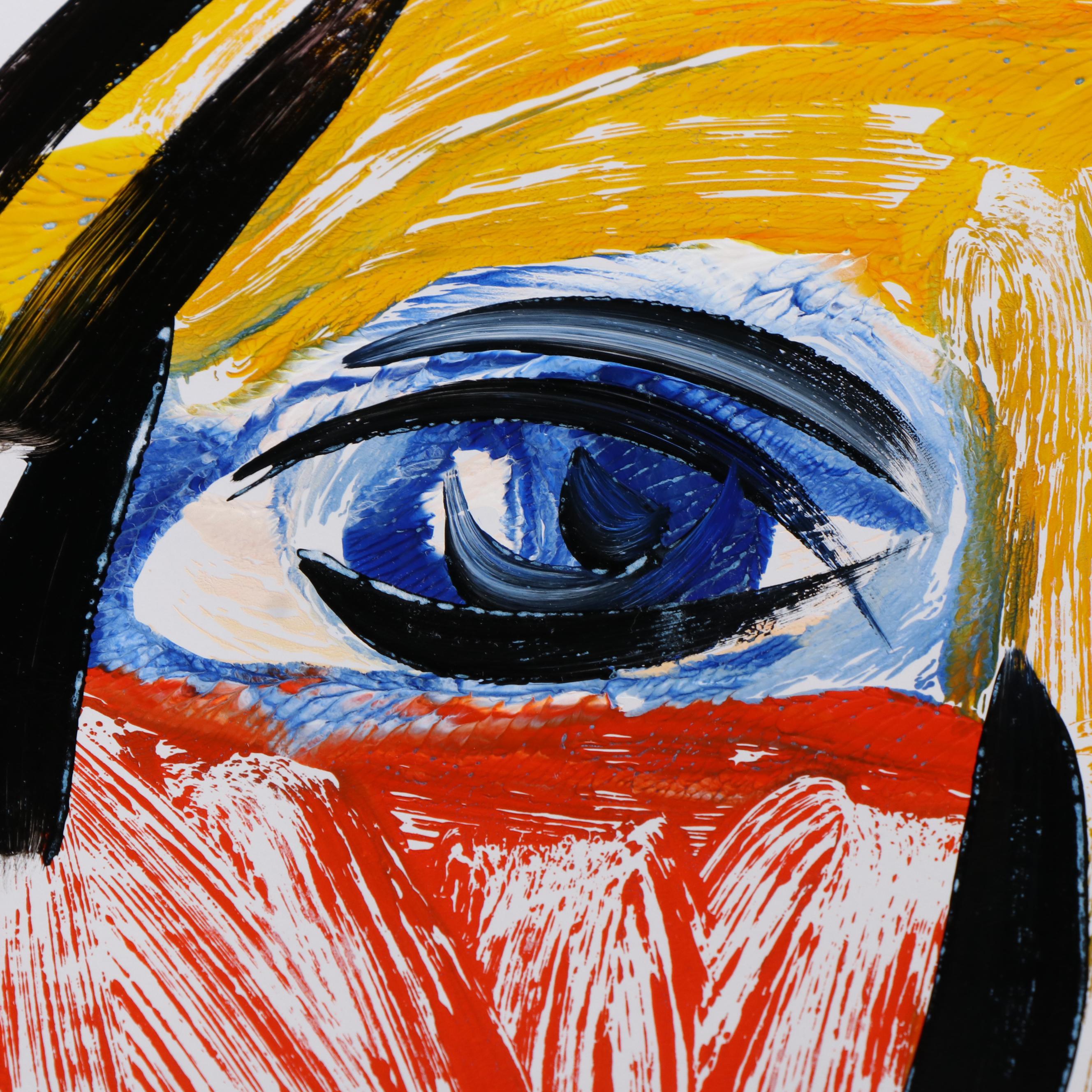 Peter Keil Abstract Acrylic Portrait Painting, Late 20th Century