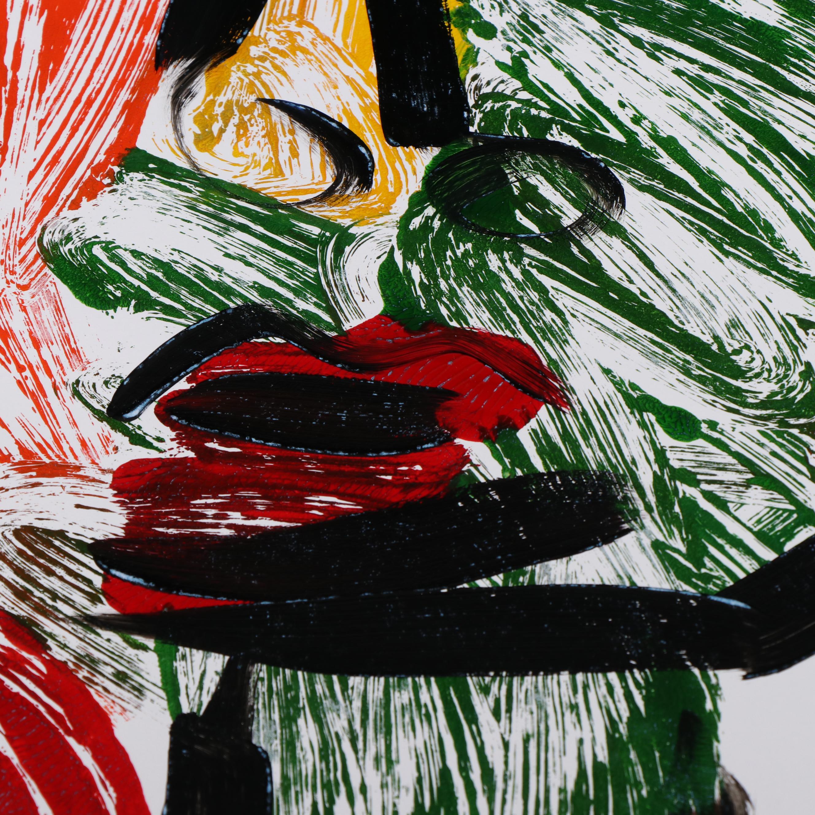 Peter Keil Abstract Acrylic Portrait Painting, Late 20th Century