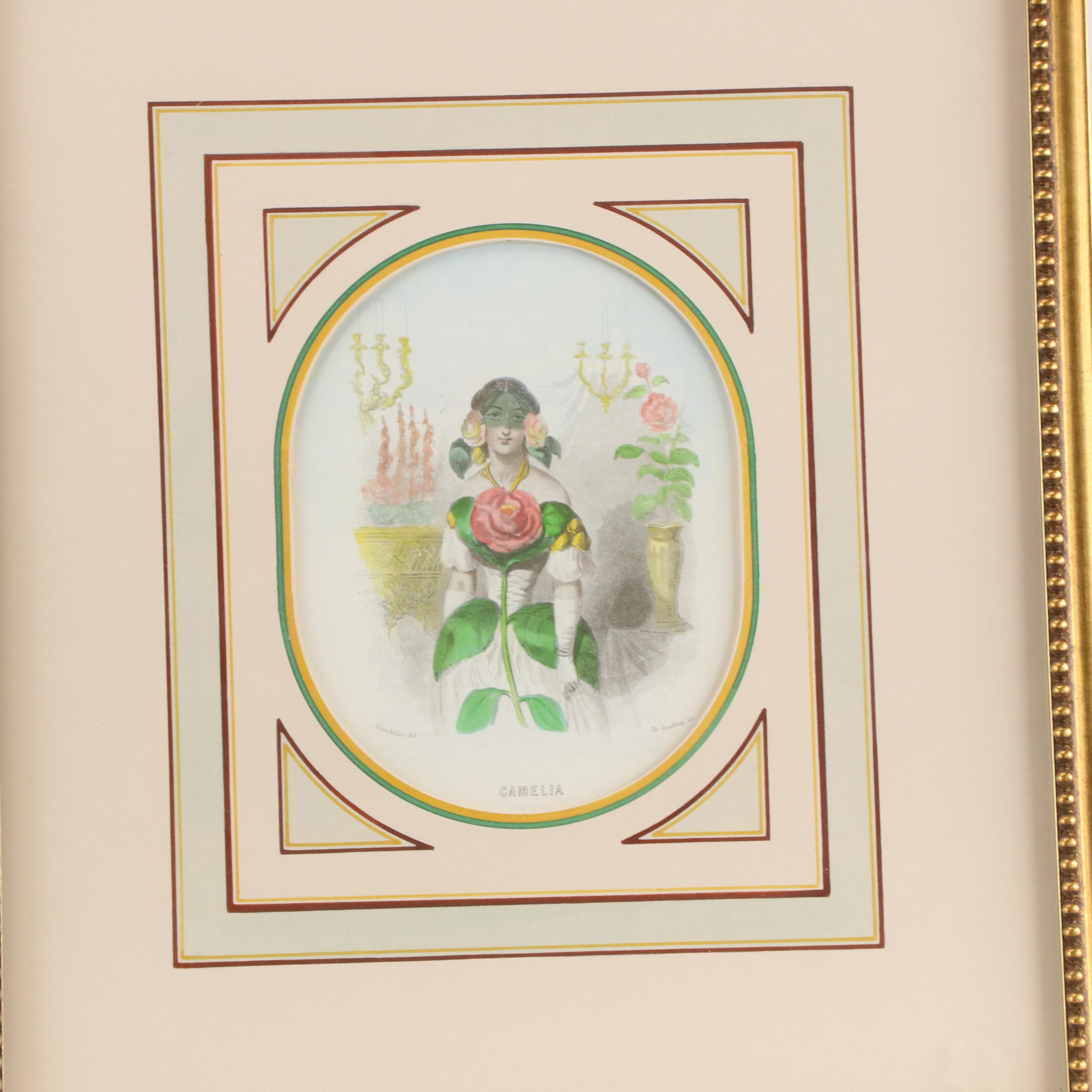 Hand-Colored Offset Lithographs After J. J. Grandville Including "Camelia"