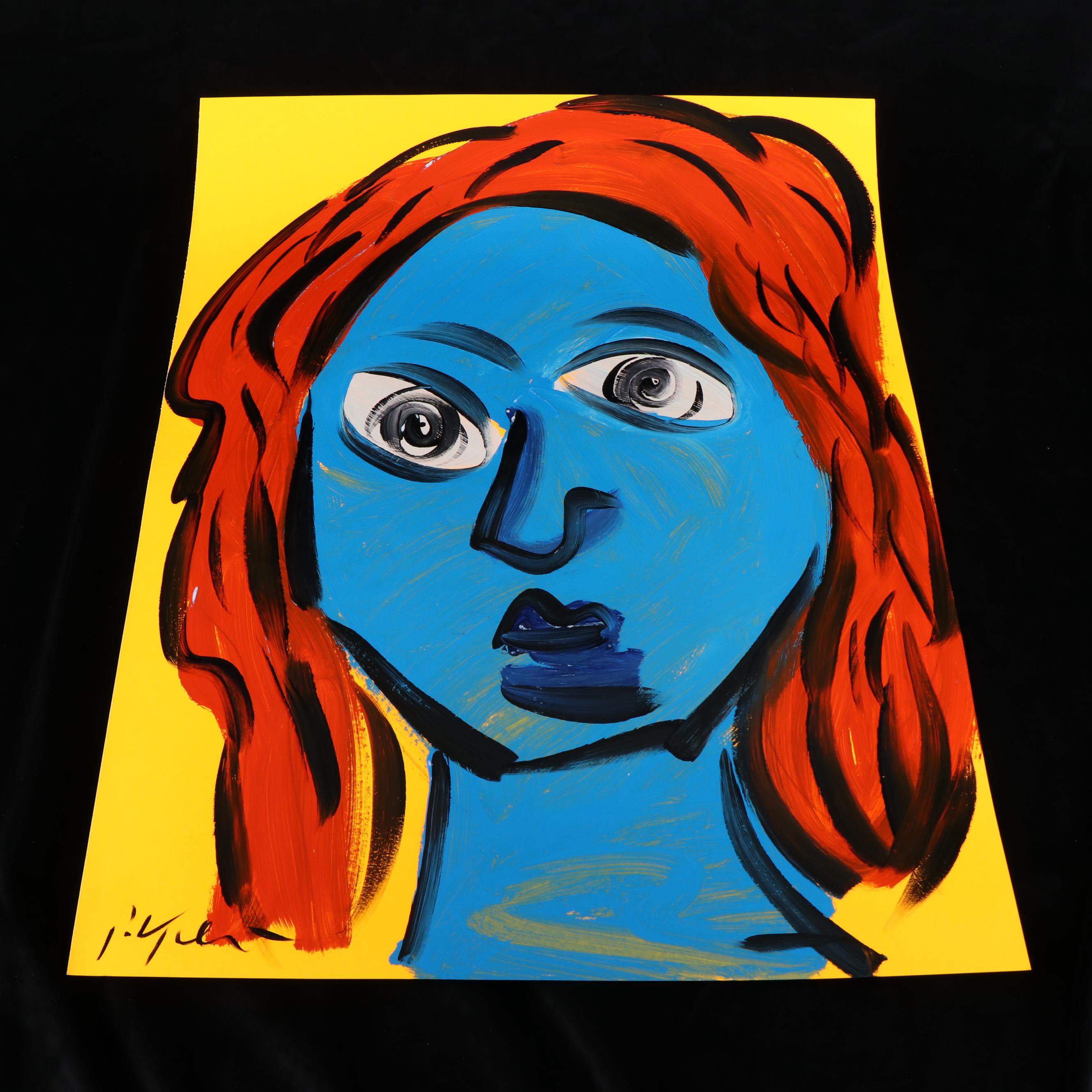 Peter Keil Abstract Acrylic Portrait Painting, Late 20th Century