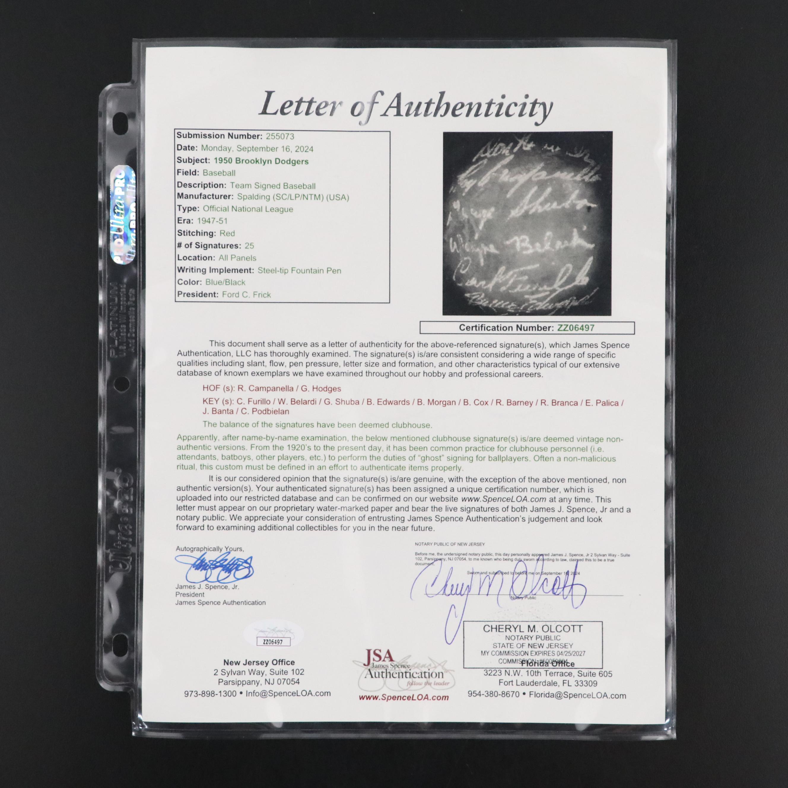 1950 Brooklyn Dodgers Team Signed Baseball Featuring Roy Campanella and More