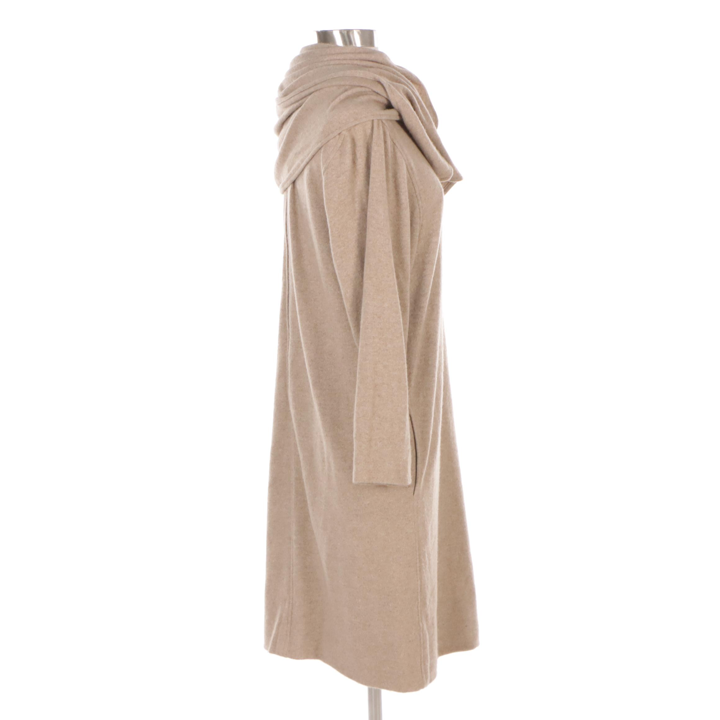 Oscar de La Renta Tan Cashmere Knit Sweater Dress with Wrap Scarf Detail