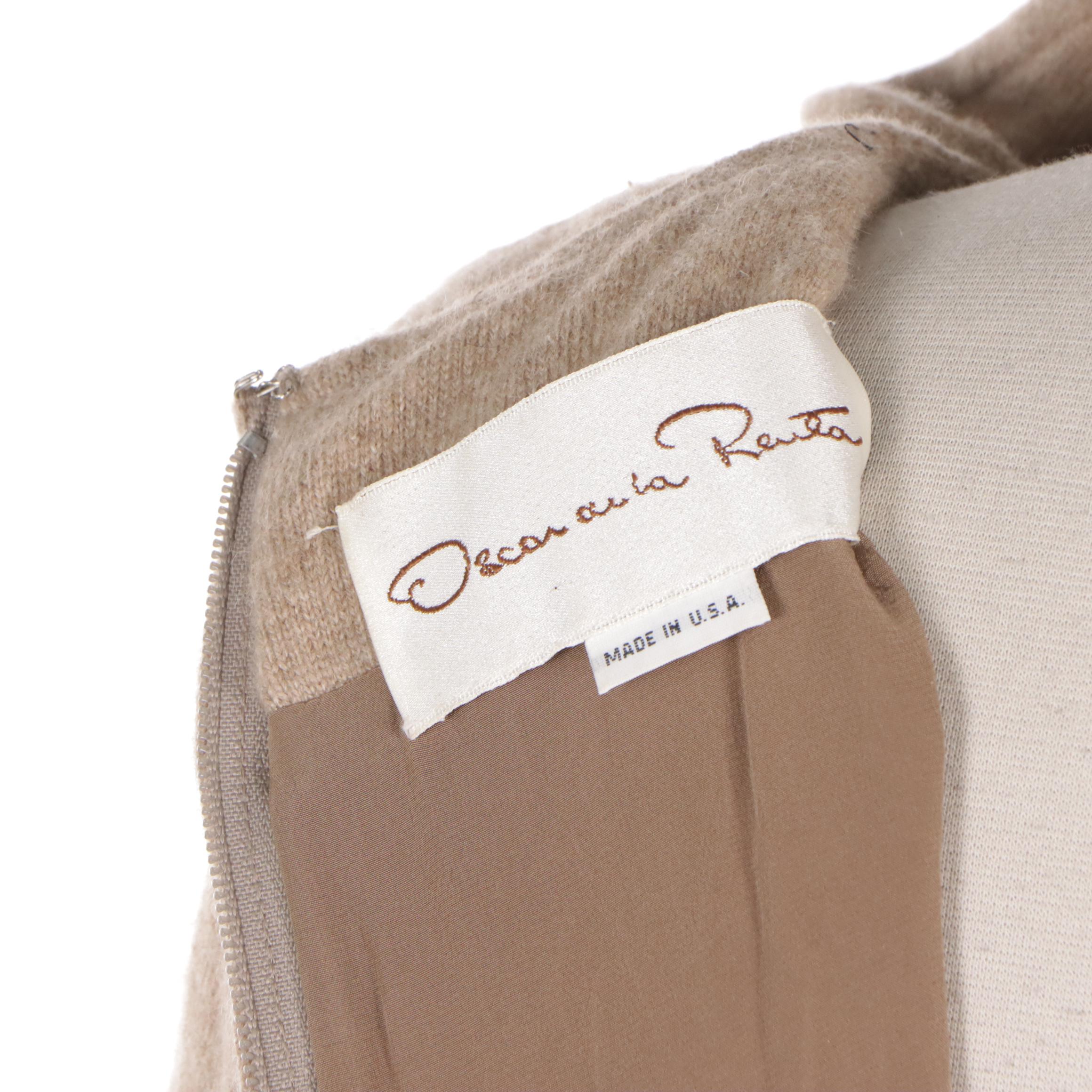 Oscar de La Renta Tan Cashmere Knit Sweater Dress with Wrap Scarf Detail