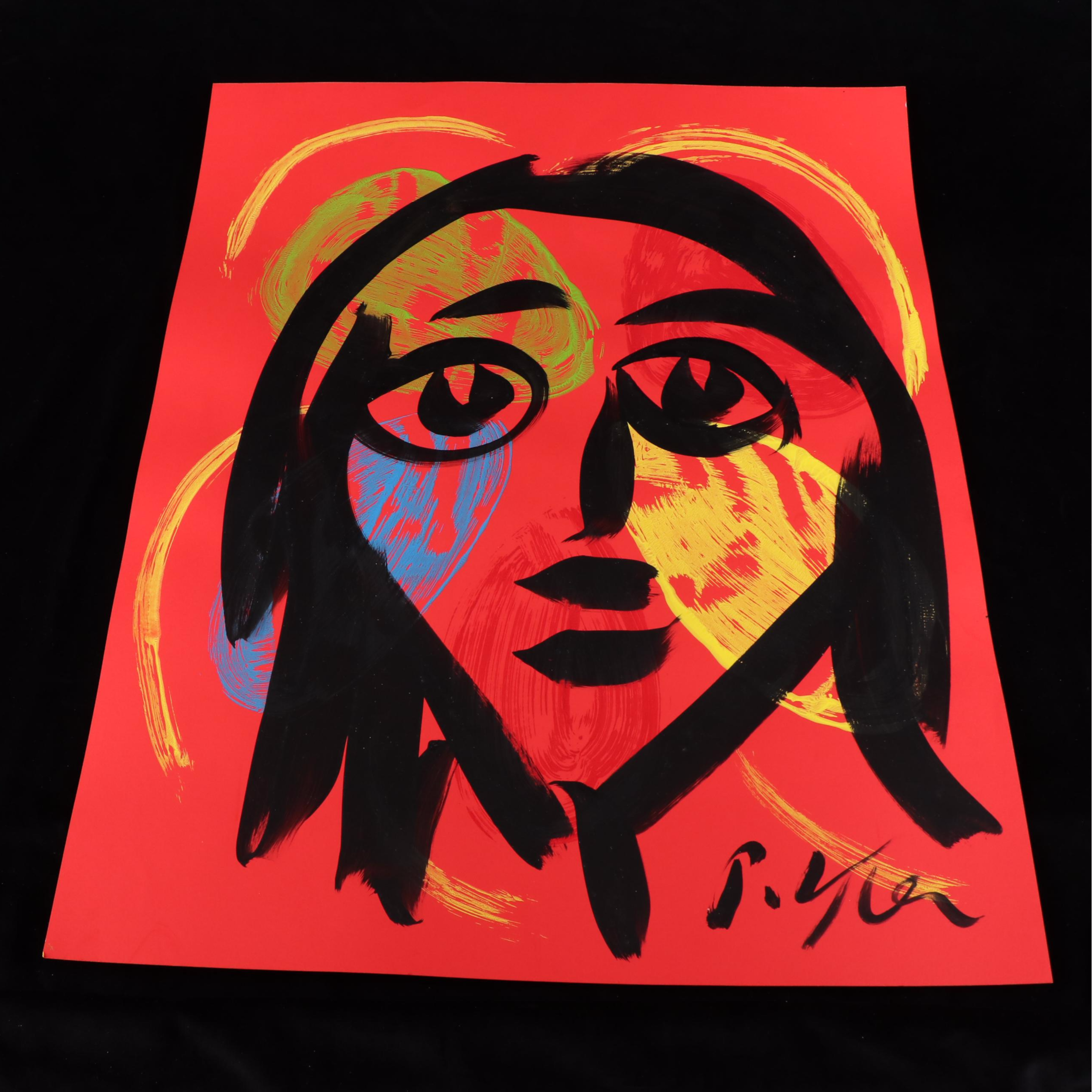 Peter Keil Abstract Acrylic Portrait Painting, Late 20th Century