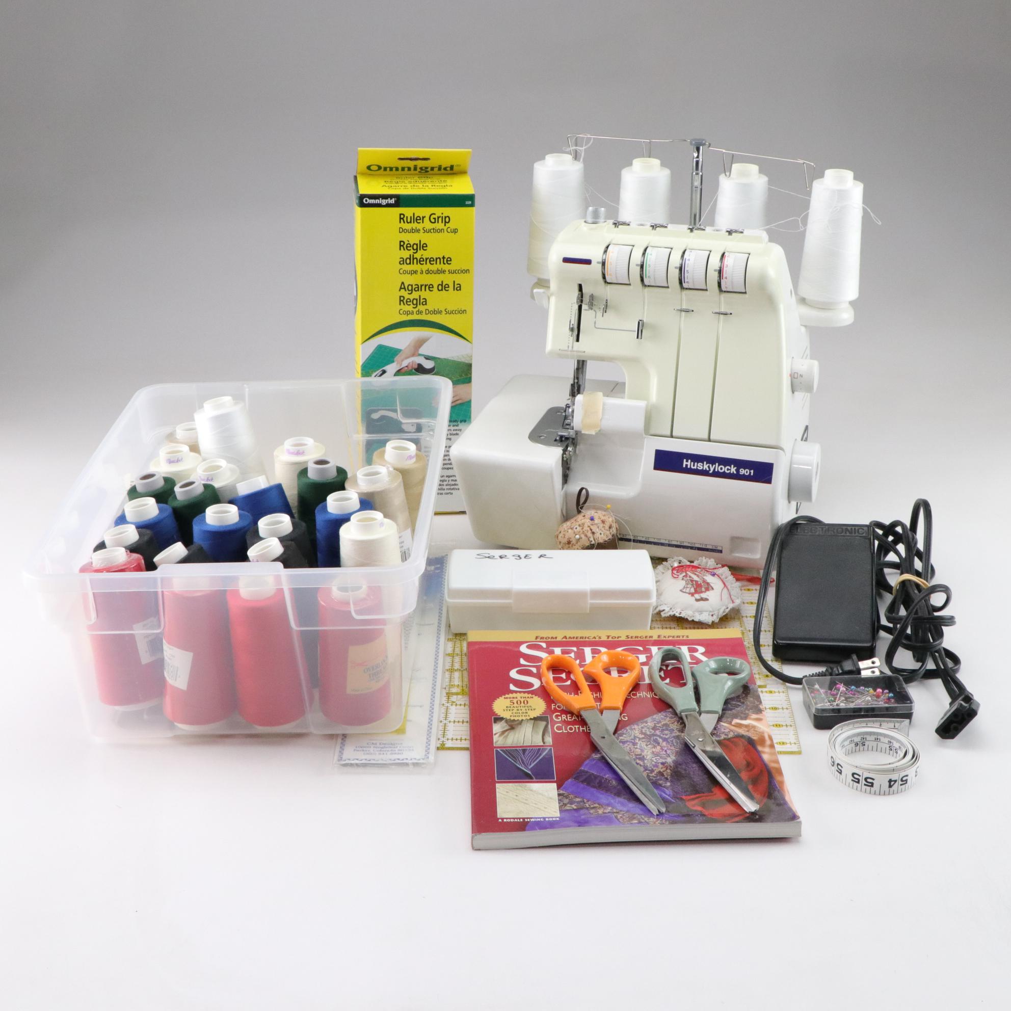 Huskylock 901 Serger Sewing Machine with Accessories and Supplies