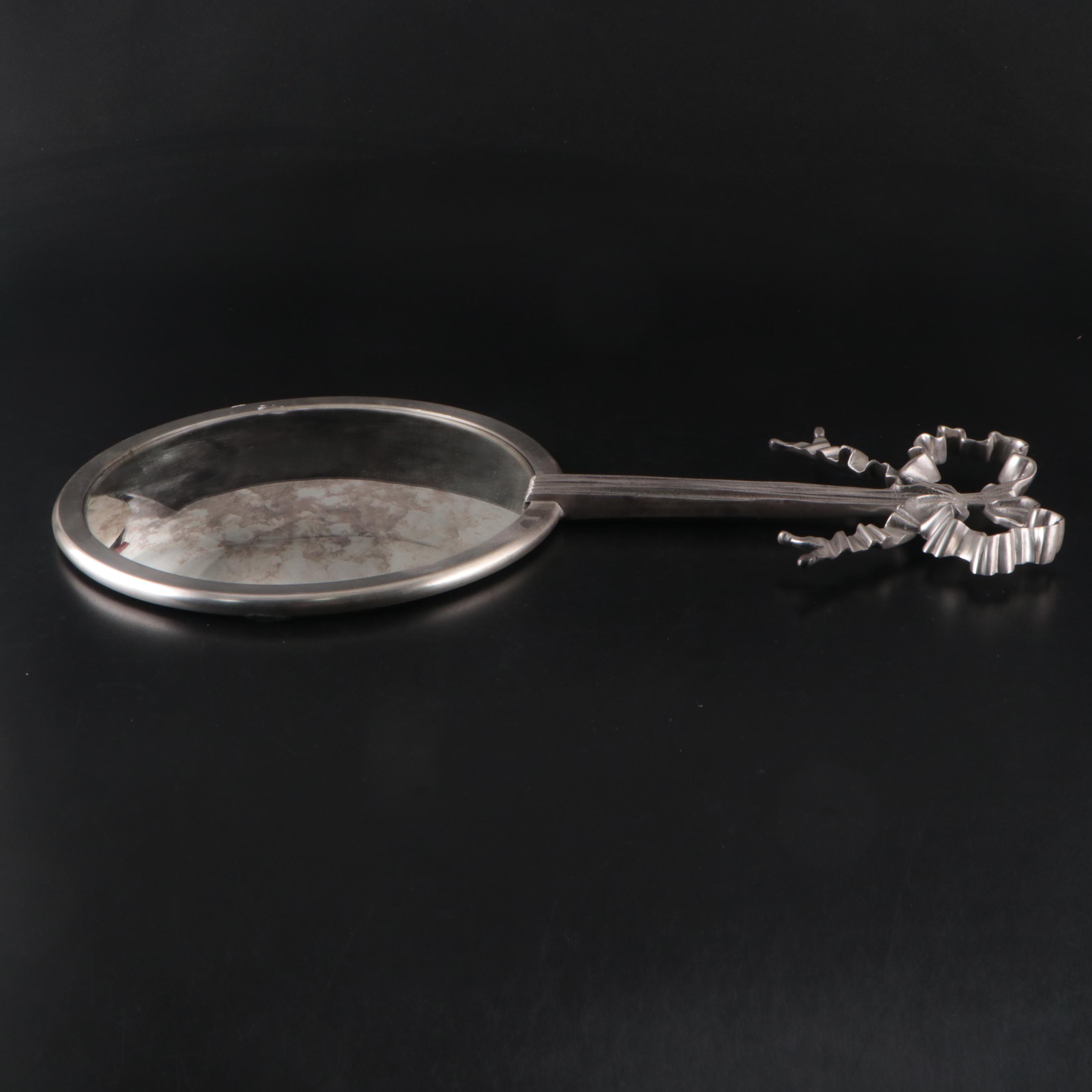 Adams Style Silver Tone Metal Convex Fisheye Wall Mirror with Bow Detail