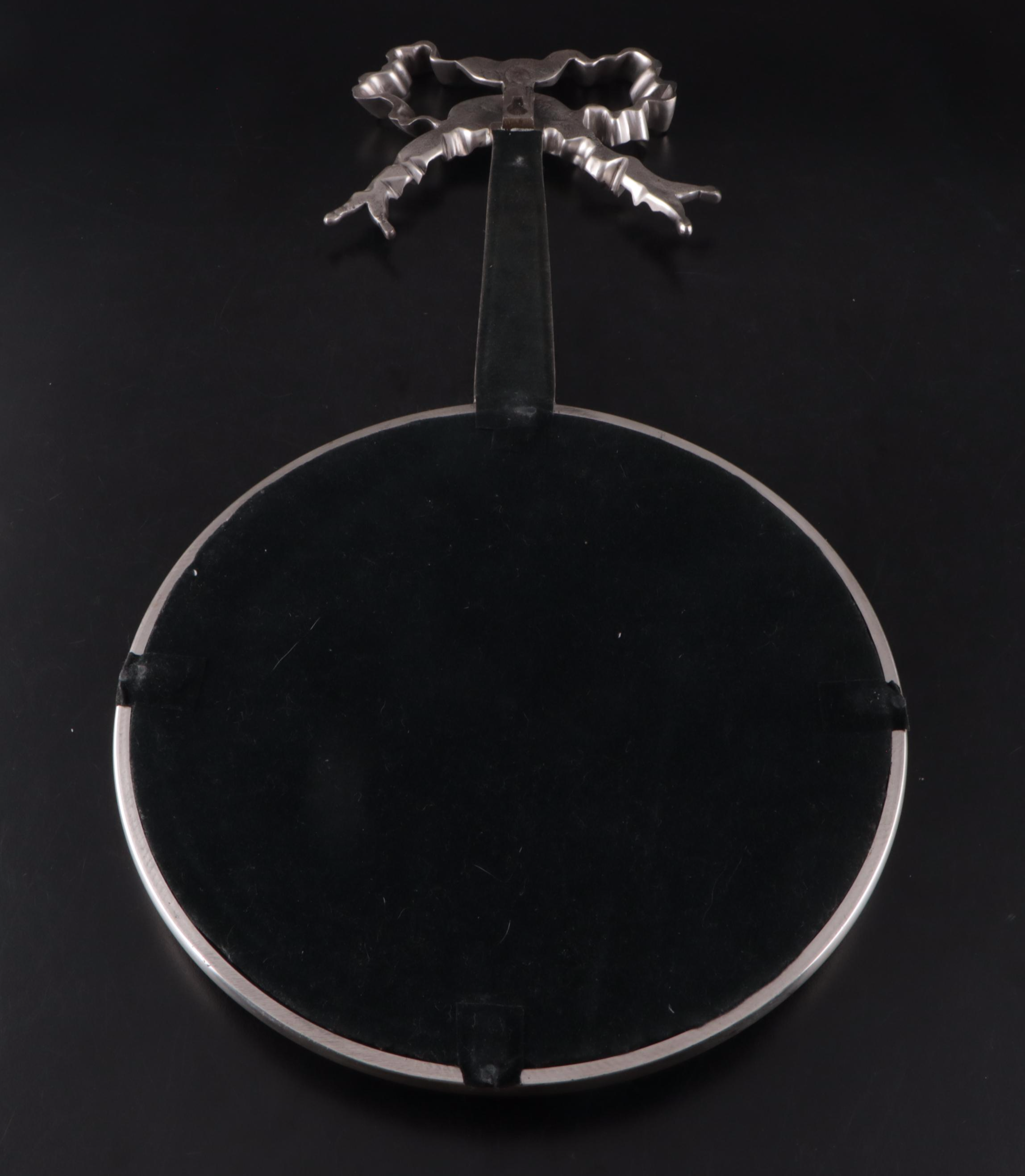 Adams Style Silver Tone Metal Convex Fisheye Wall Mirror with Bow Detail