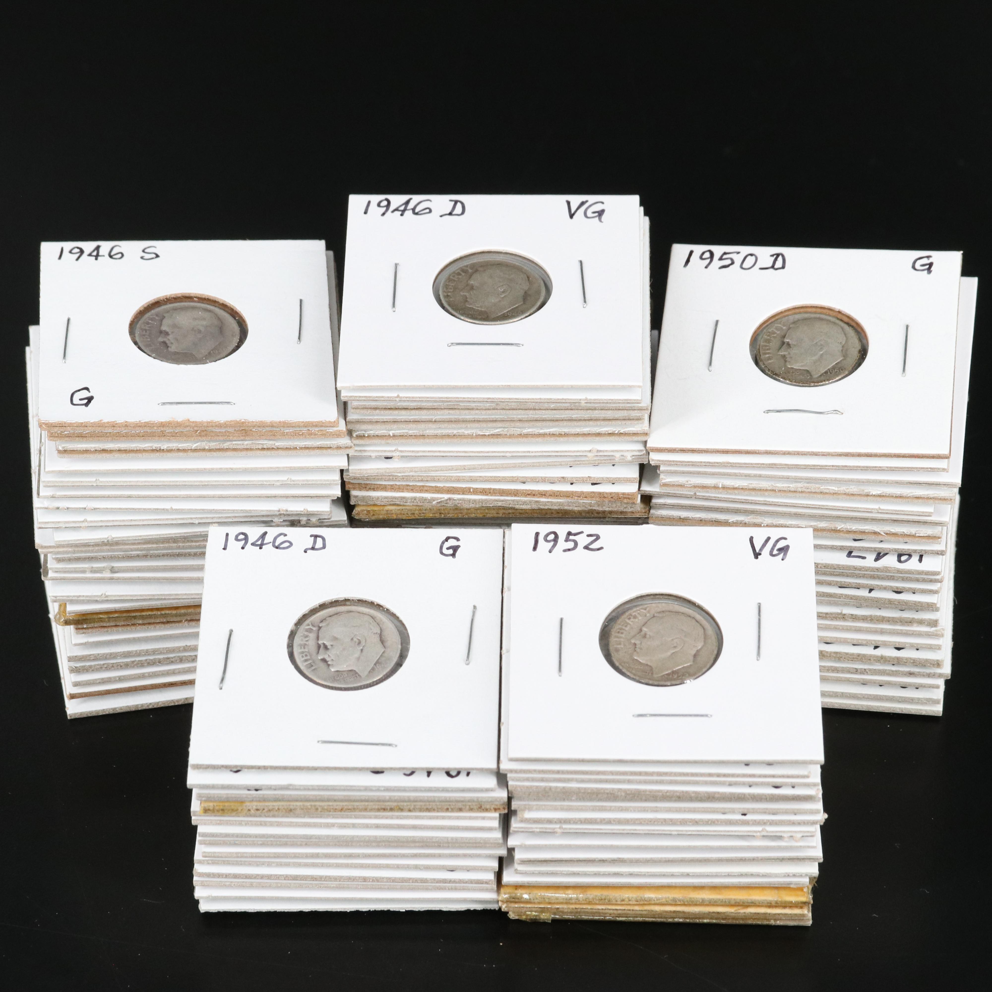 100 Roosevelt Silver Dimes, 1946 to 1952