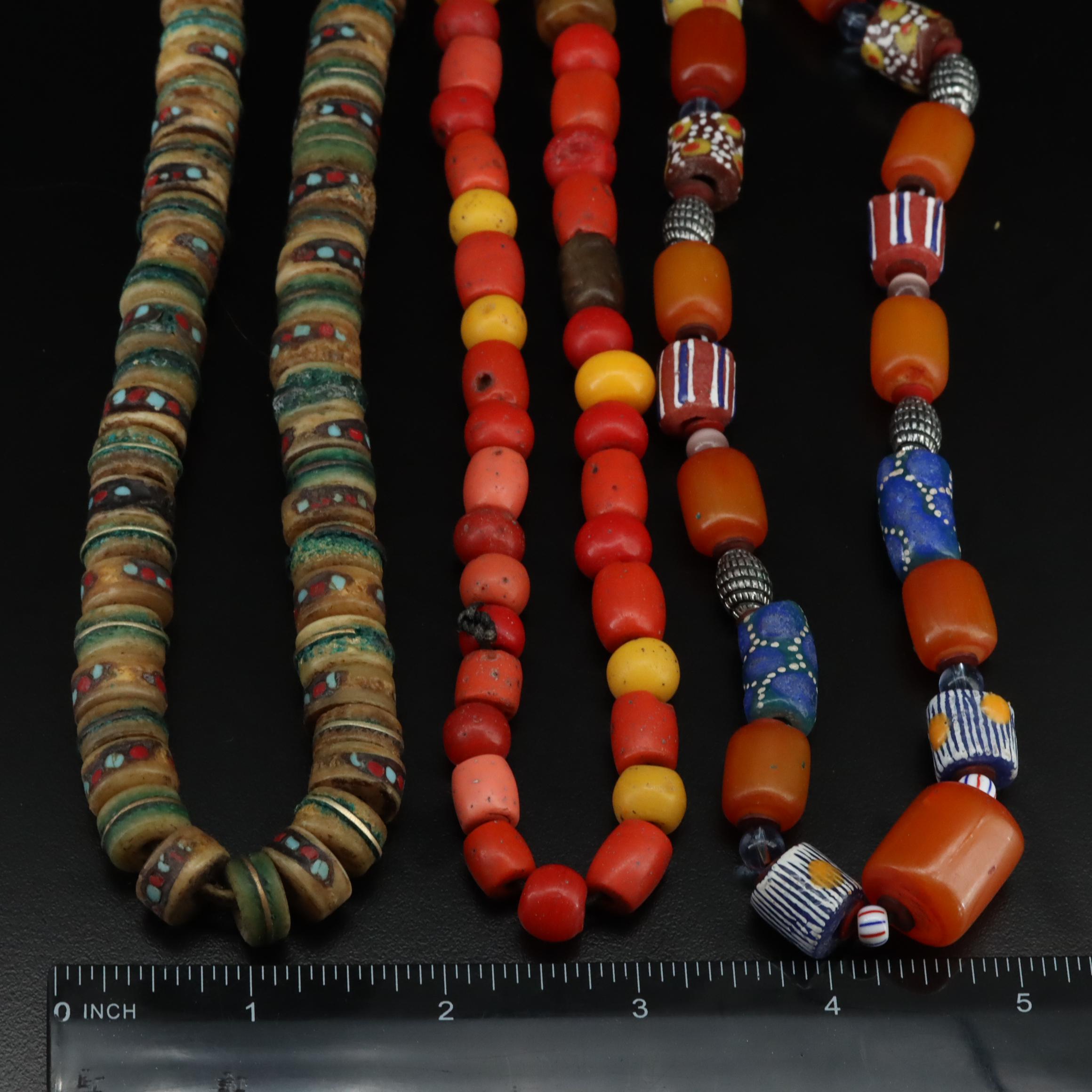 African Trade Bead Necklaces Including Bone and Coral