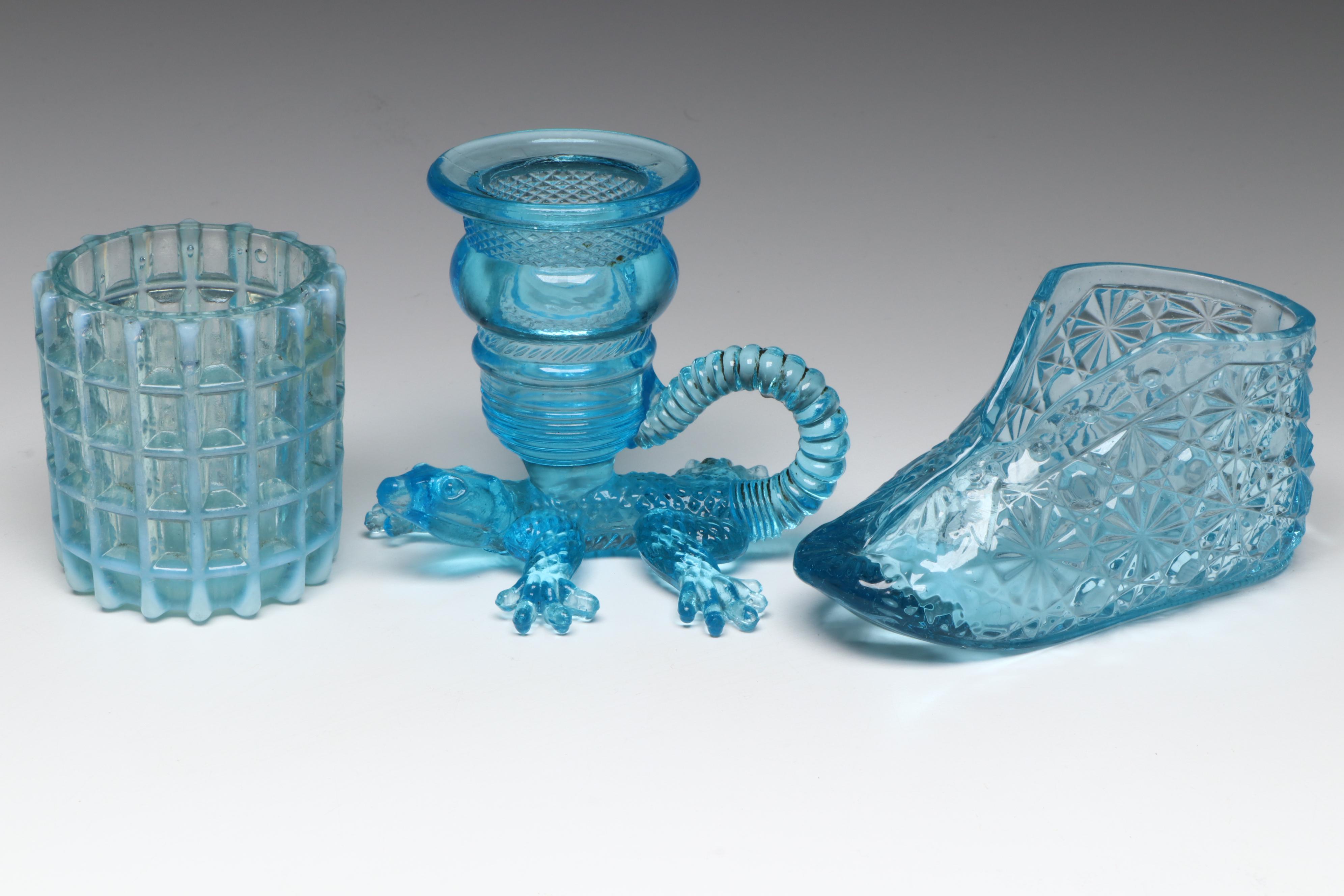 Fenton Style Glass Shoe Toothpick Holder with More Glass Toothpick Holders