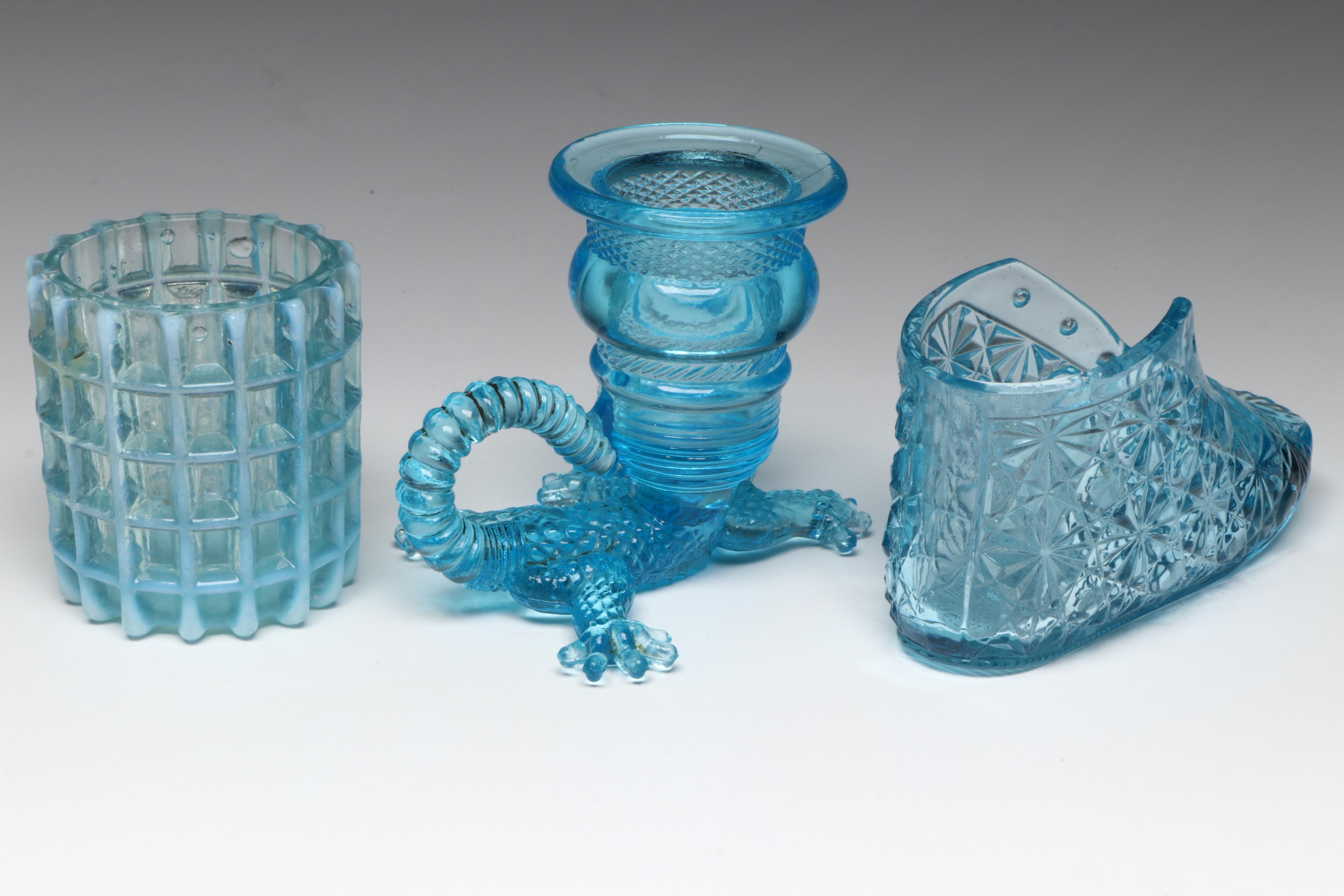 Fenton Style Glass Shoe Toothpick Holder with More Glass Toothpick Holders