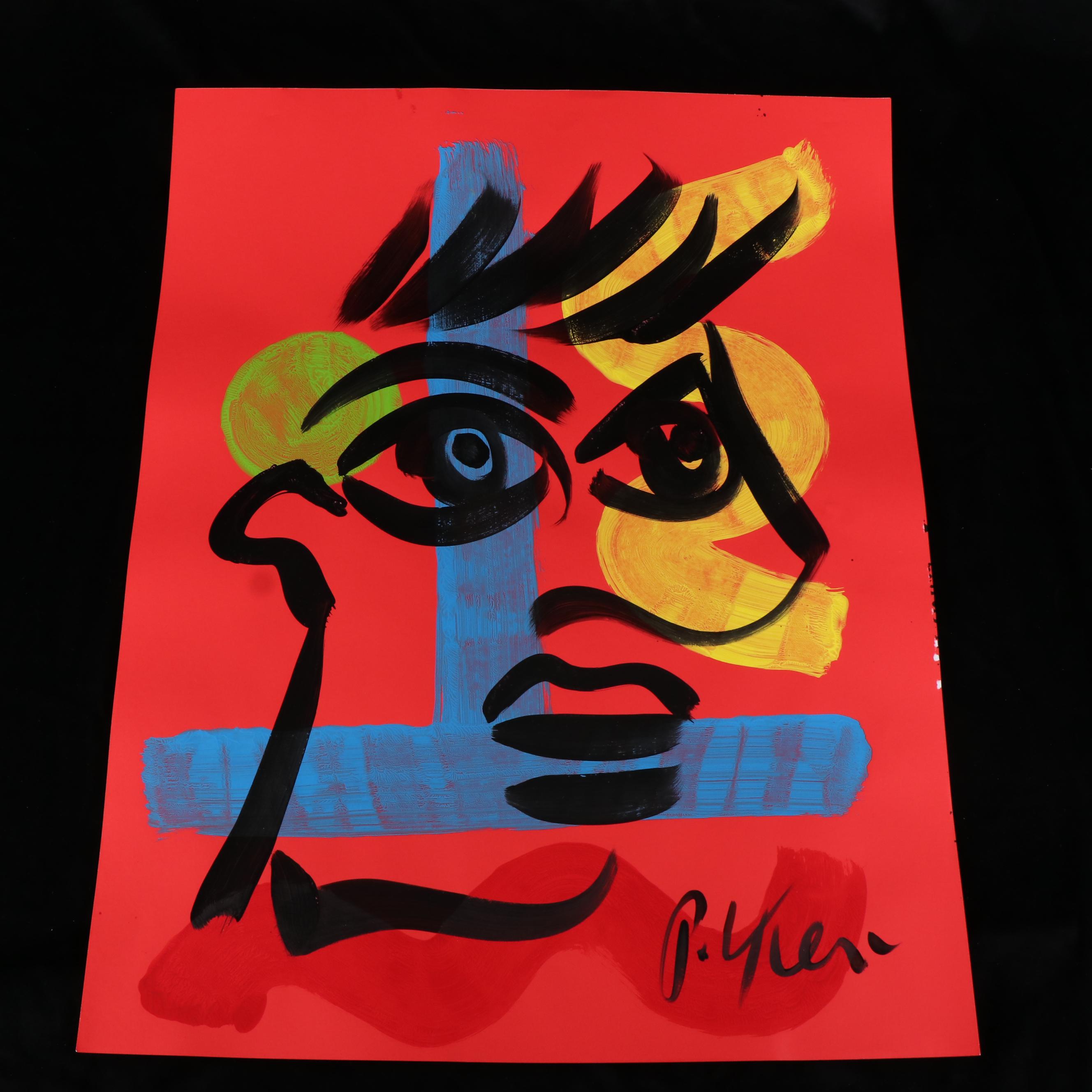 Peter Keil Abstract Acrylic Portrait Painting, Late 20th Century
