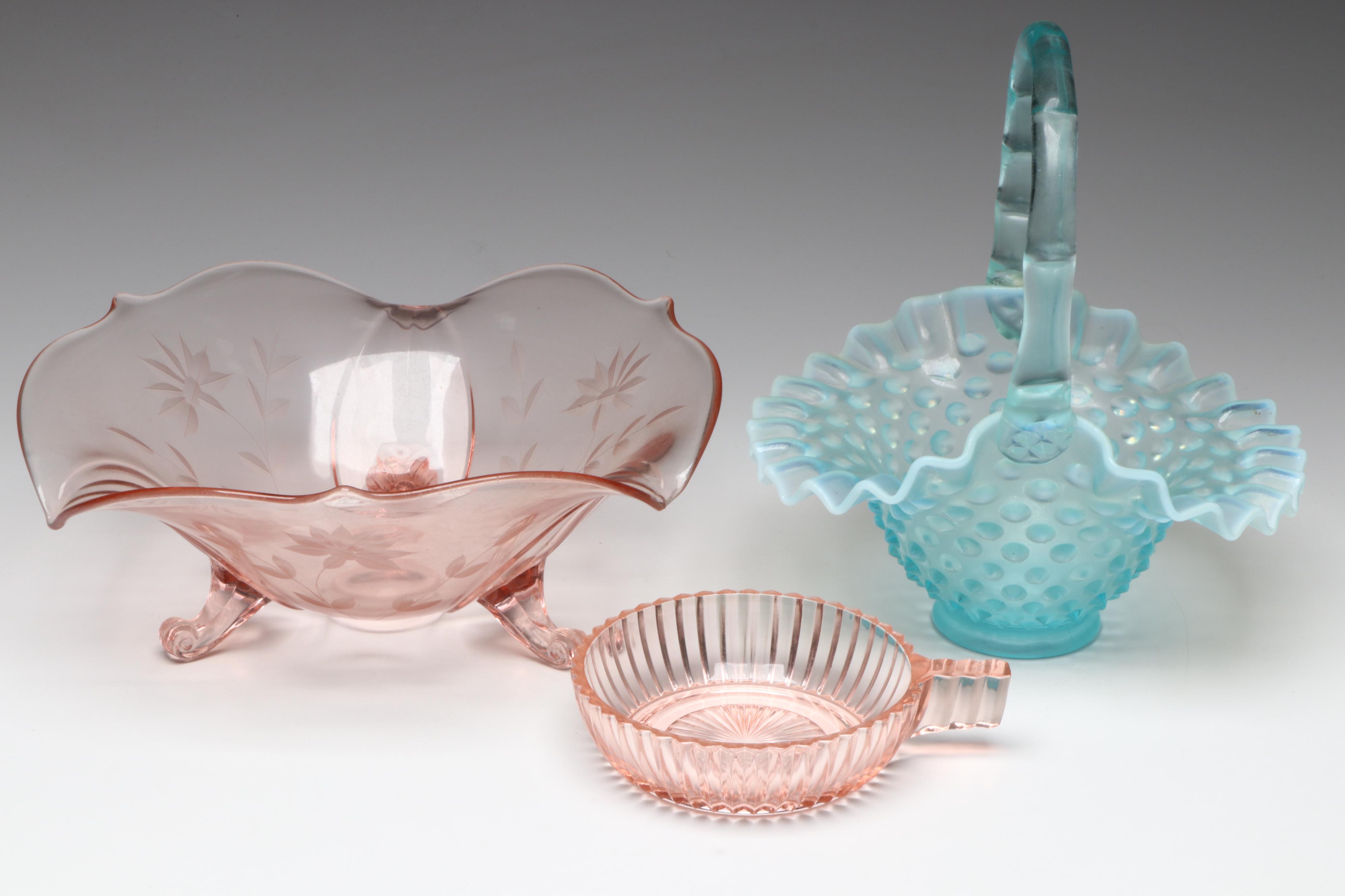 Standard Glass "Beadles Pink" Glass Footed Bowl with More Glass Décor
