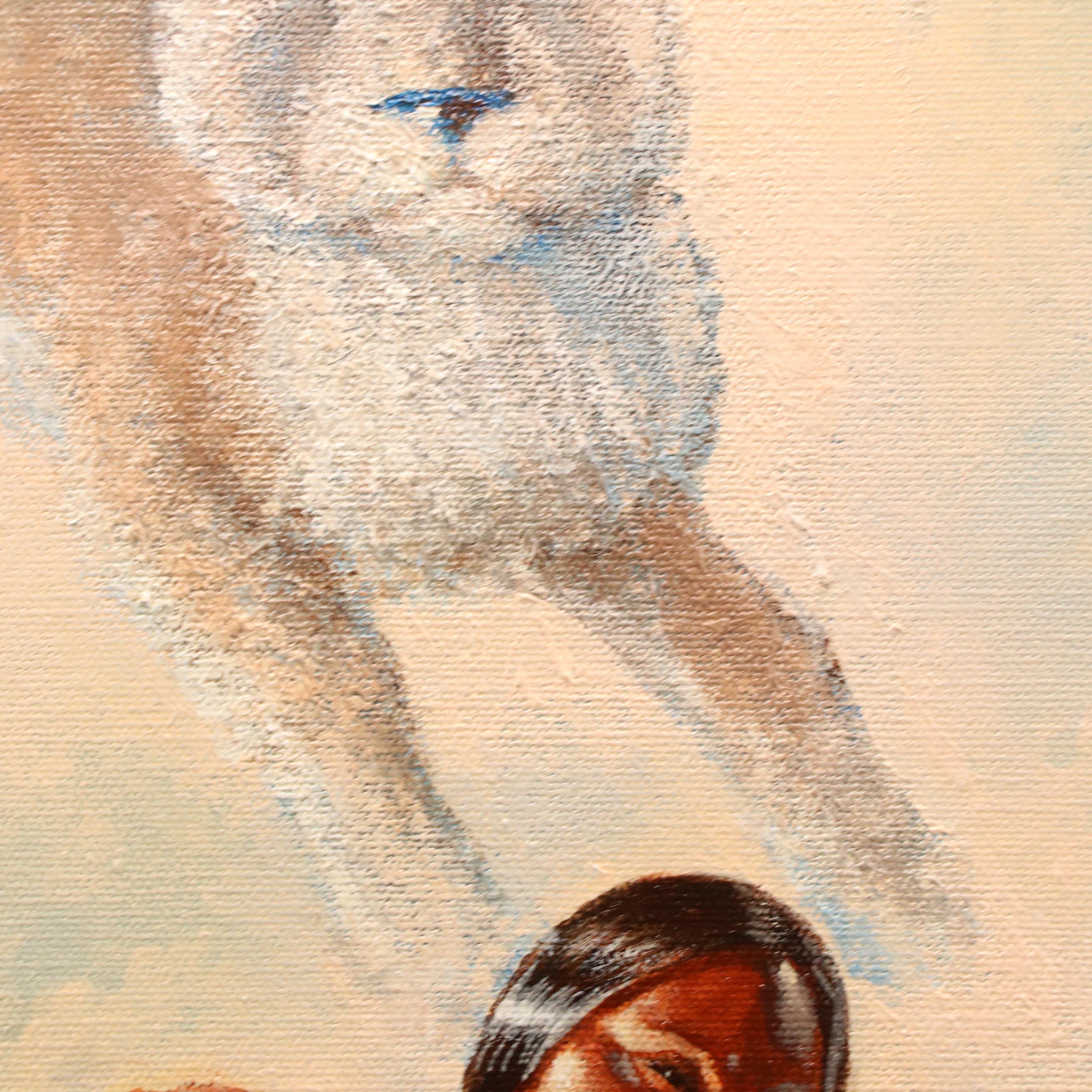 Parker Boyiddle Oil Painting of Rabbit Hunting Scene, 1979