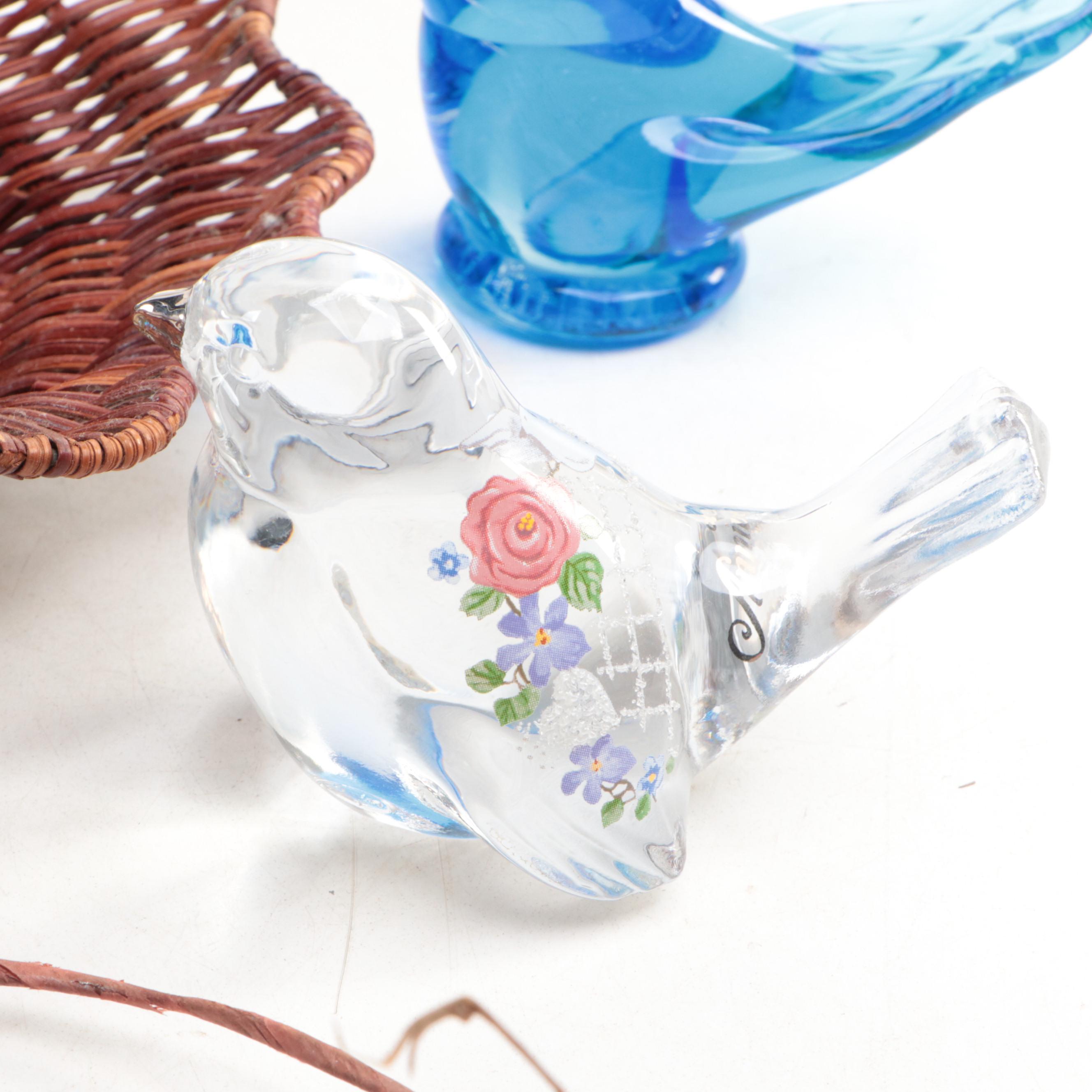 Fenton Glass Birds, Hand-Crafted Wooden Birds in Rattan Woven Nests and More
