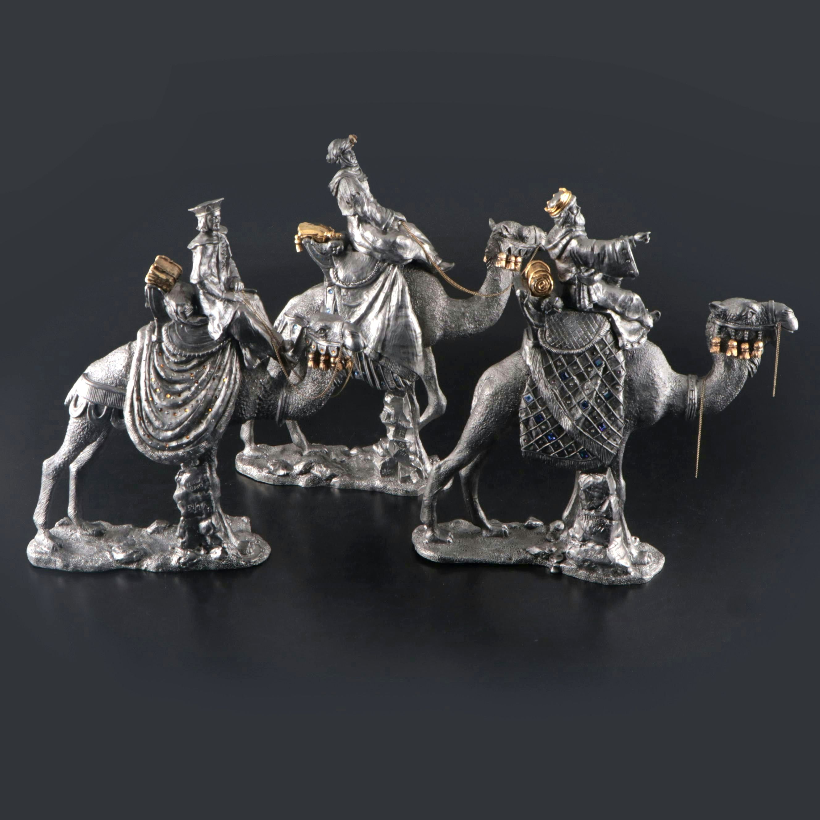Michael Ricker Cast Pewter Limited Edition Nativity Three Kings Sculptures